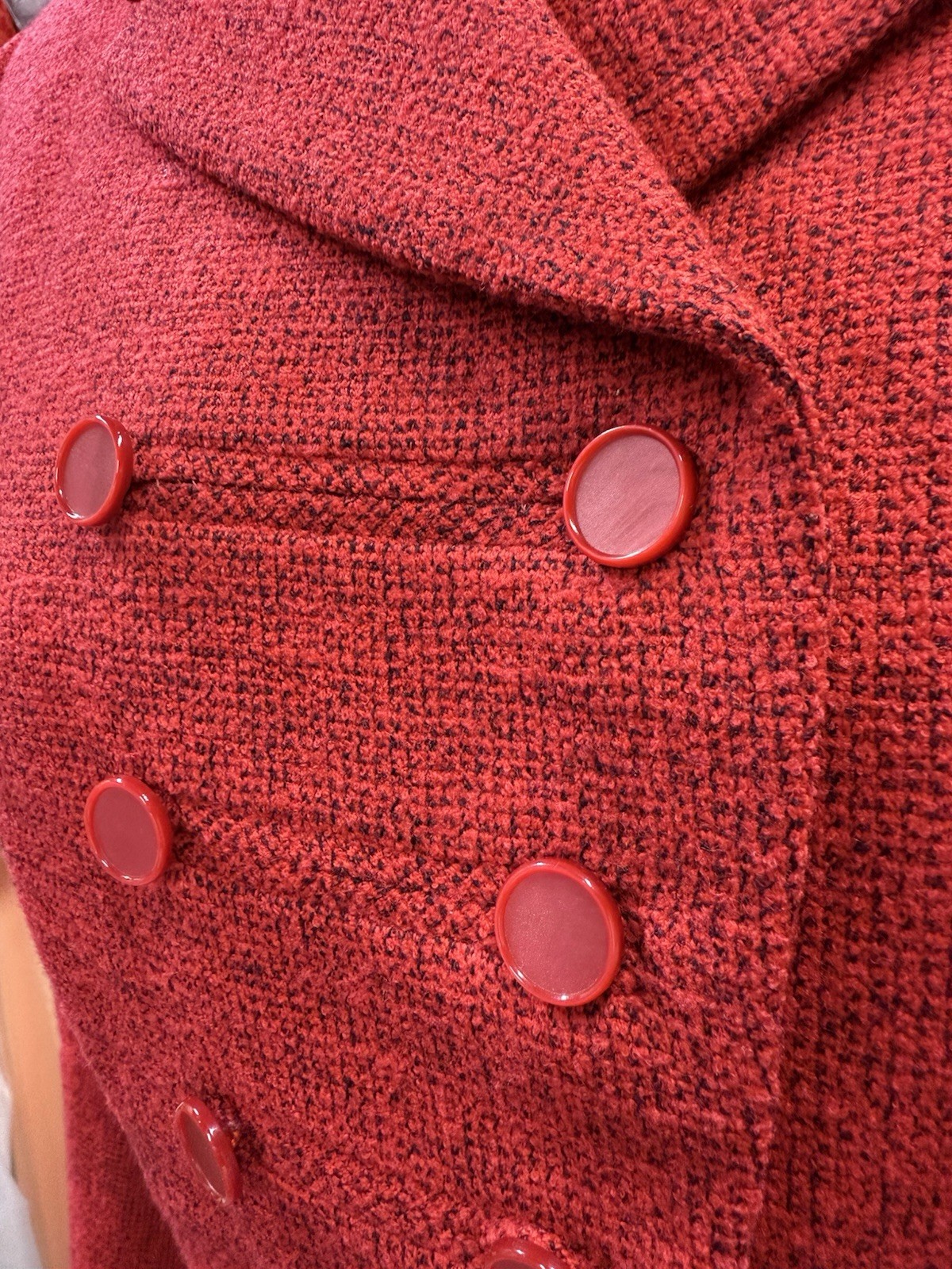 Vintage 1950s Textured Cherry Red Tweed 2pc Womens Suit Blazer / Skirt Small