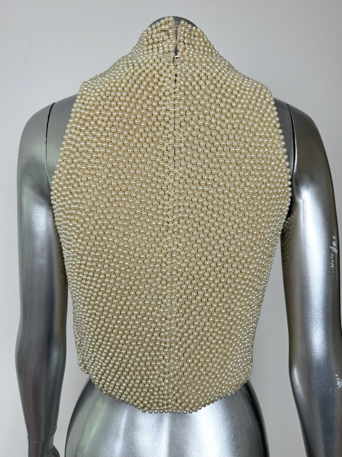 Vintage 80s VIE Victoria Royal Heavy Faux Pearl Beaded Mock Neck Blouse Top 6