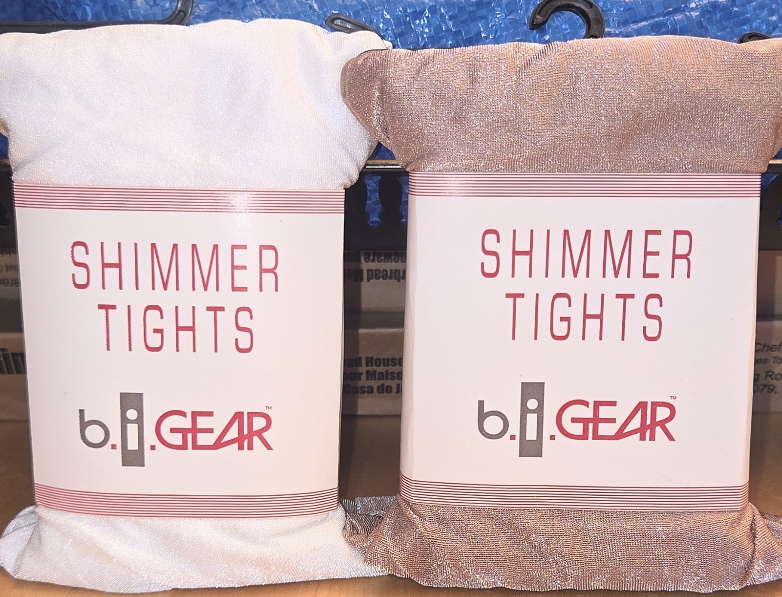 NEW VINTAGE b.i.GEAR Shimmer TIGHTS Nylon PANTYHOSE WHITE & CAMEL Sz.XL 155-175