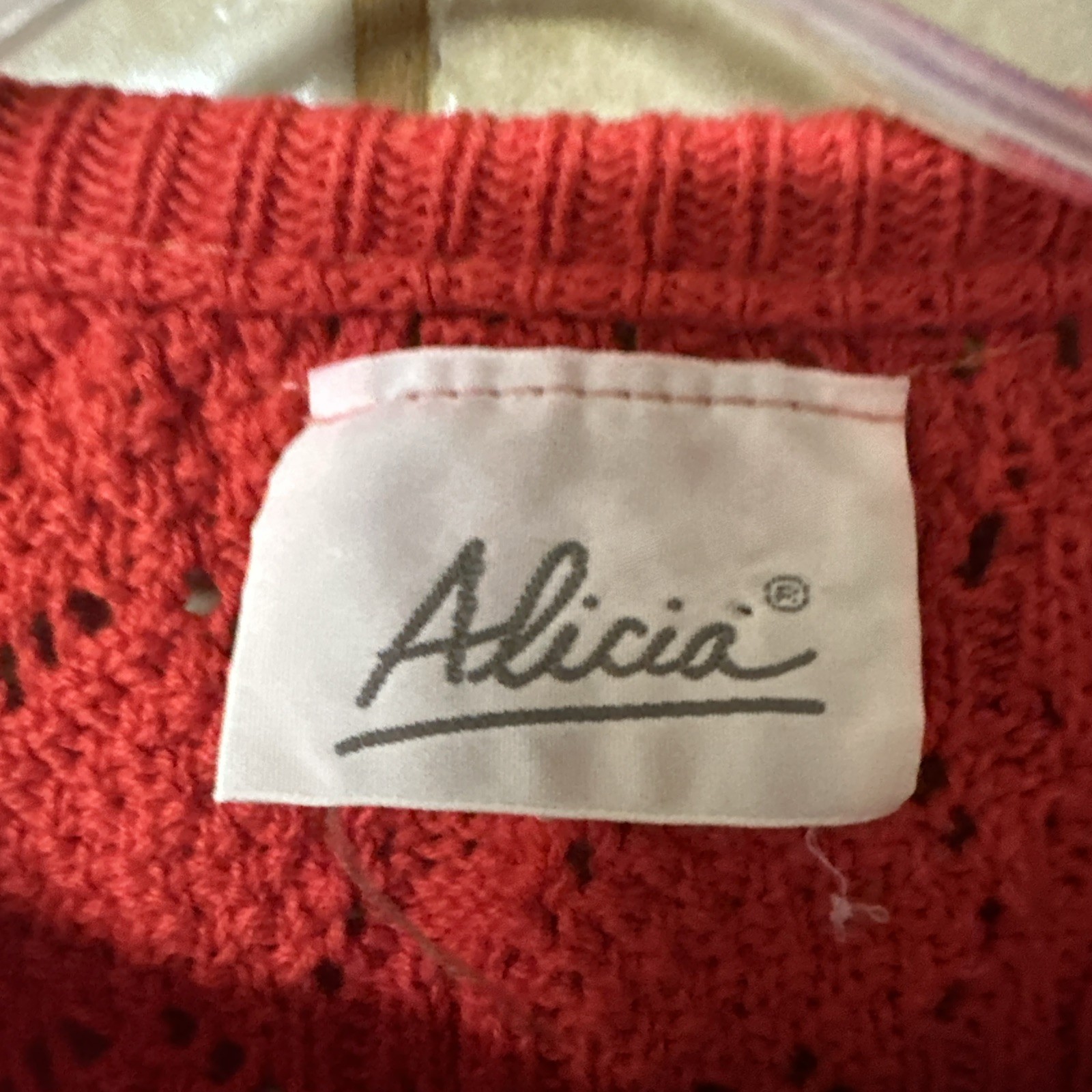 Vintage Alicia Petite Short Sleeve Strawberry Red Cotton Knit Sweater, Sz Sm