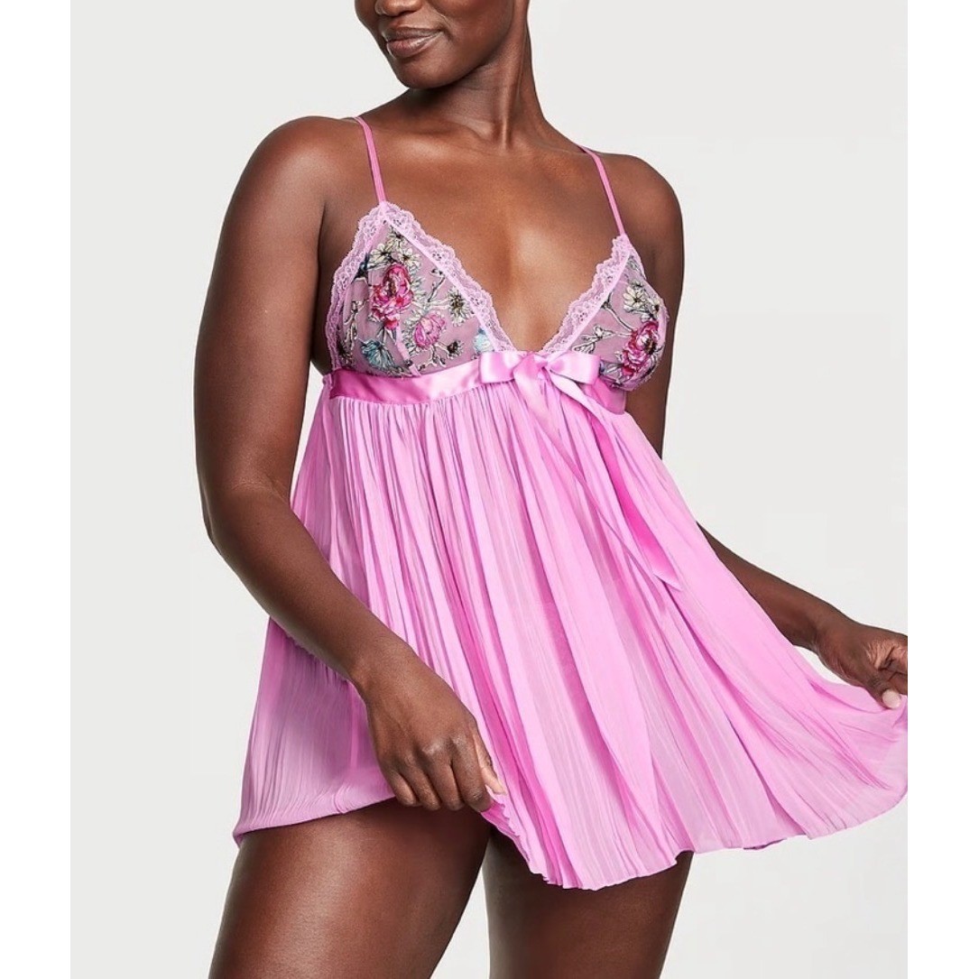 Victoria’s Secret NWOT Very Sexy Garden Party Pleated Babydoll Set Pink Floral L