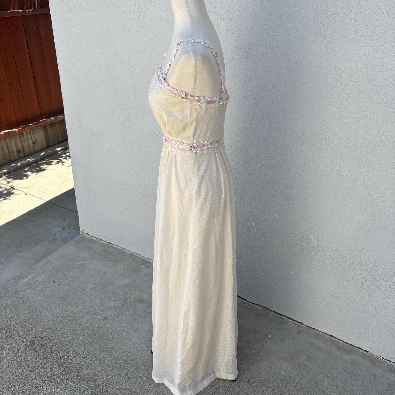 Vintage Handmade Dotted Swiss Dress With Embroidered Pink Rose Lace Trim