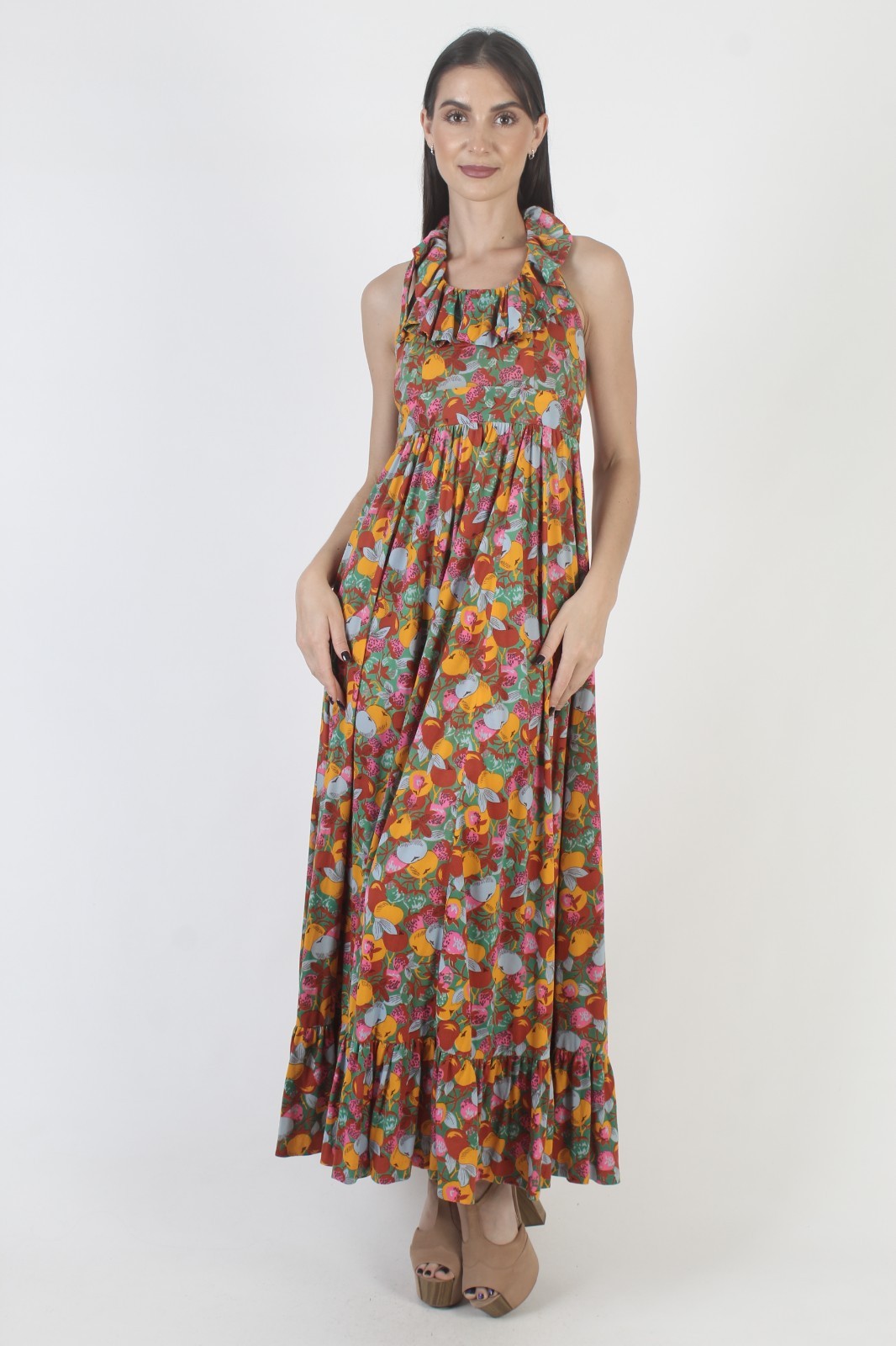 Vtg Climax by David Howard Halter Dress Prairie Hippie Floral Open Back Sundress