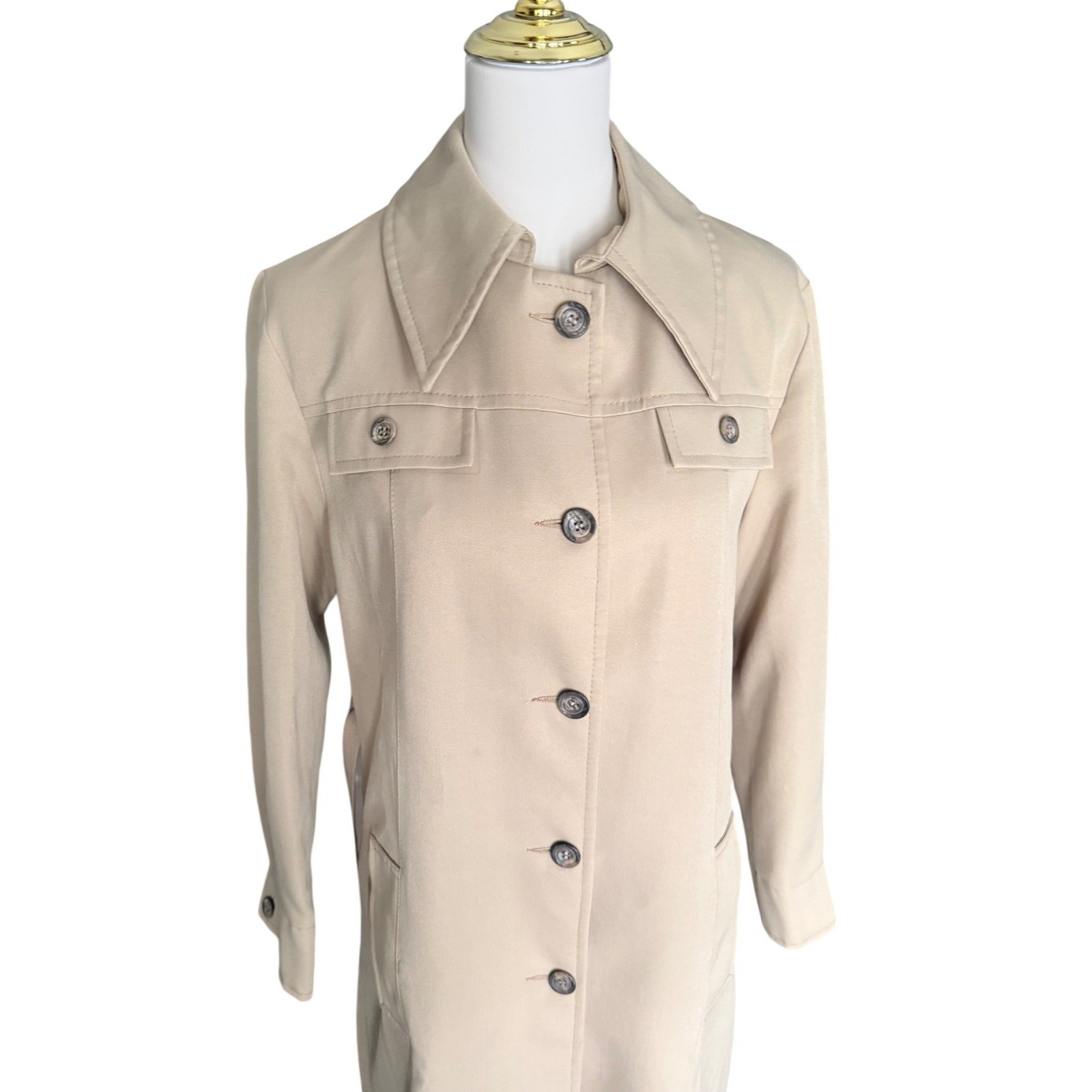 Vintage 70s Style Tan Beige Longline Belted Trench Coat Duster Jacket Womens