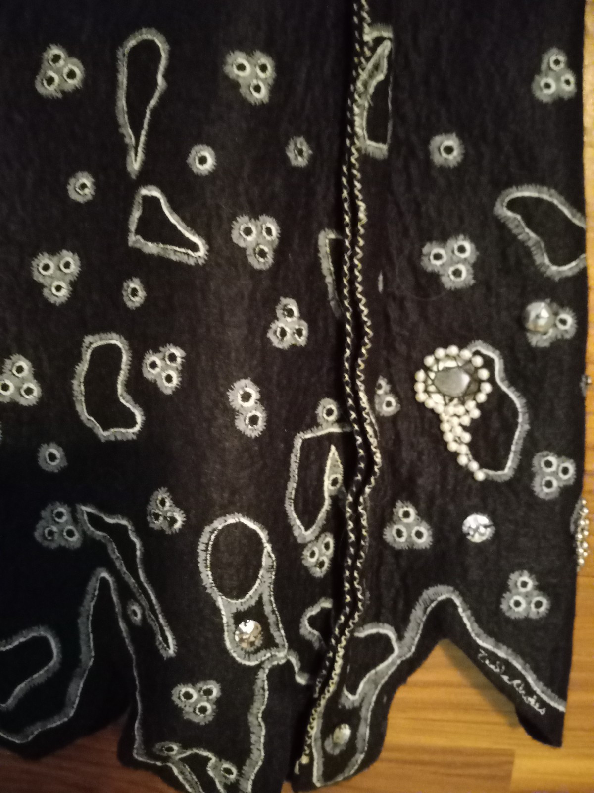 Vintage Zandra Rhodes Couture Black Felt Embellished Jacket Handmade England M