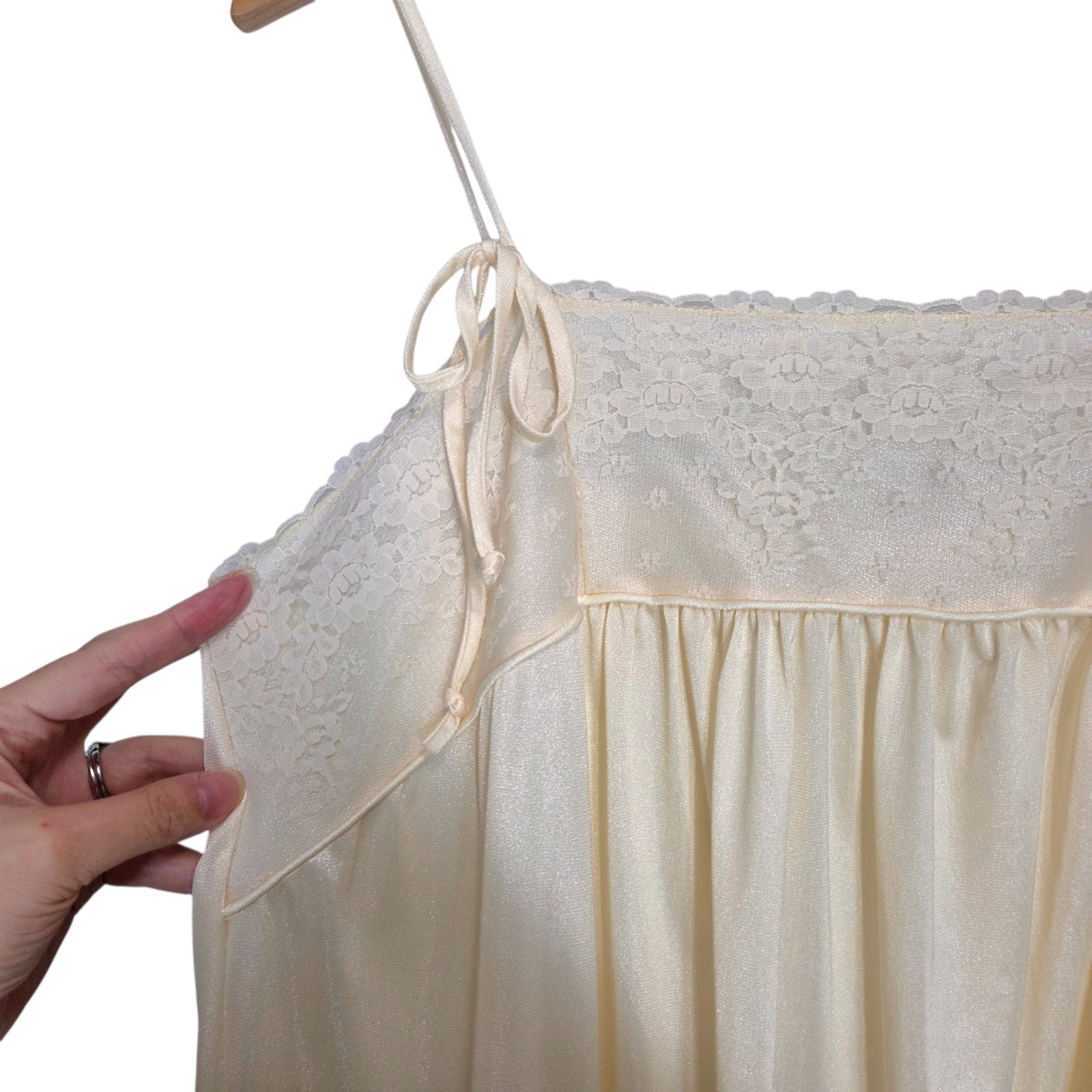 Vintage Empire Waist Lace Slip Dress Y2K Cream White Dainty Feminine Coquette S