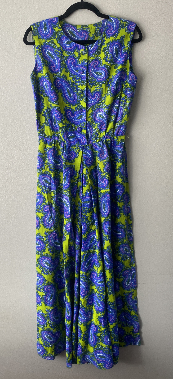 Nelly de Grab Jumpsuit Women SZ 14 Vintage Paisley Chartreuse Blue Purple 60s 70