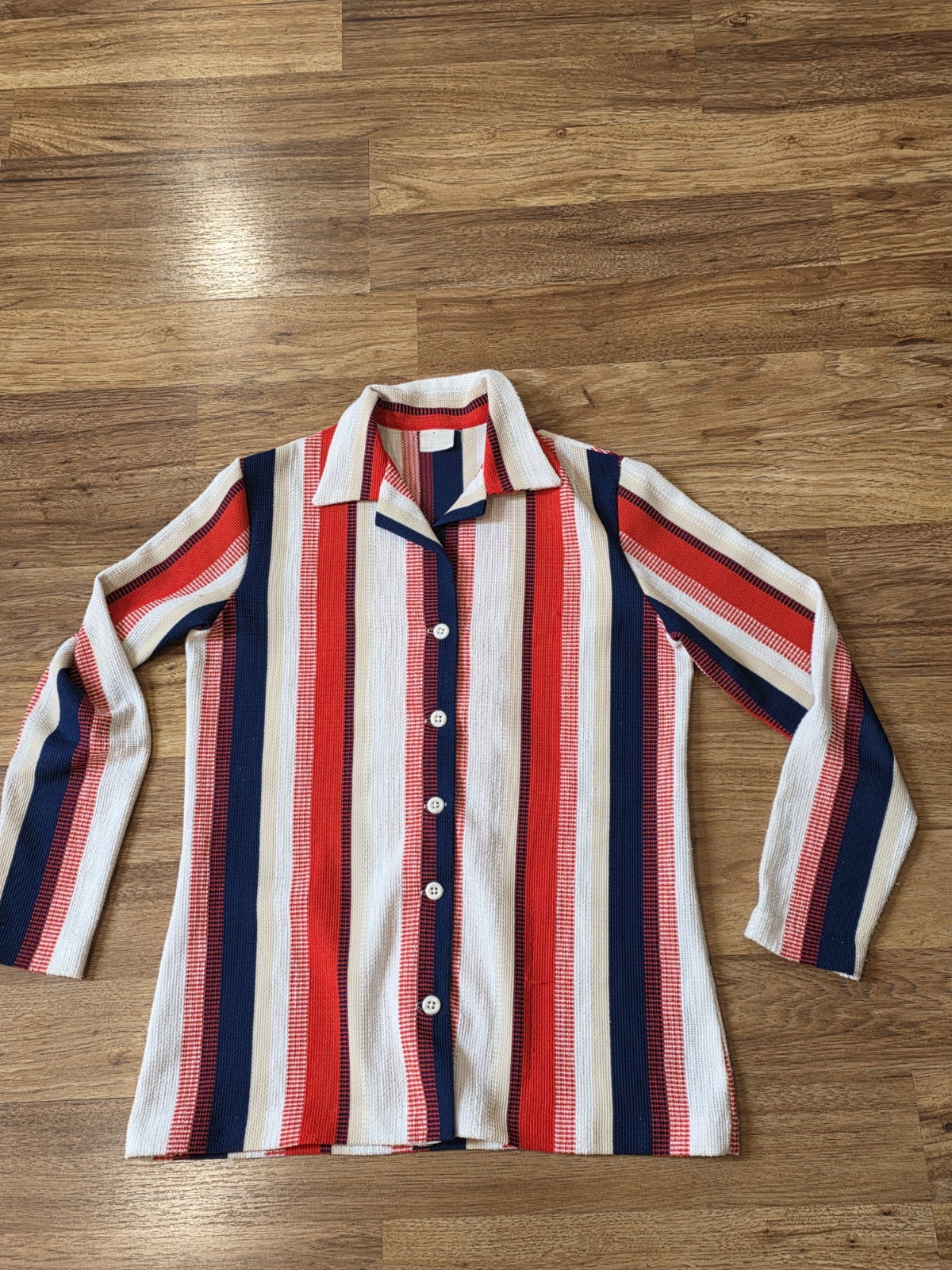 Womens Striped Shirt Vintage 70’s Butterfly Collar Funky Long Sleeve Medium