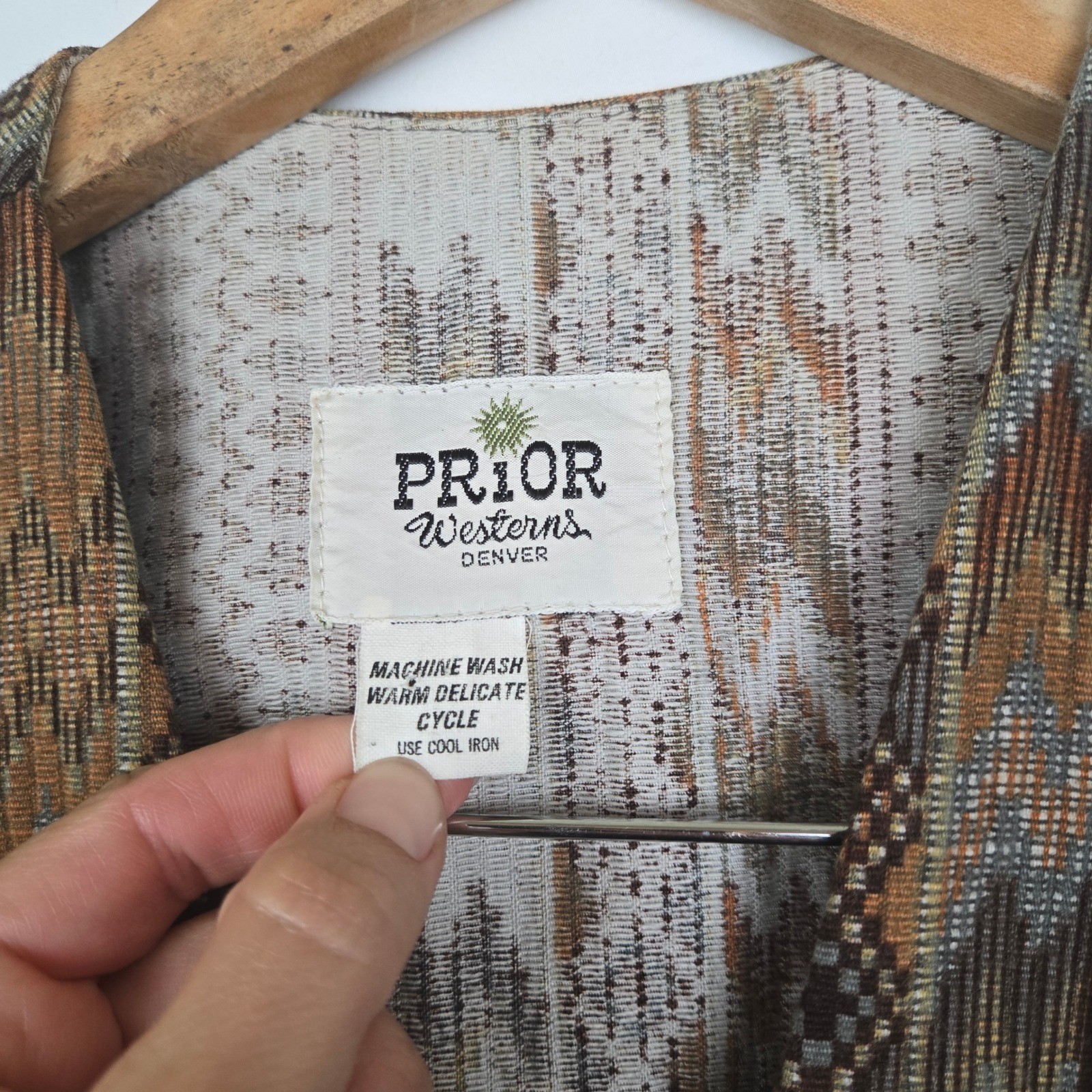 Vintage Prior Westerns Denver Southwestern Geometric Woven Longline Vest Brown
