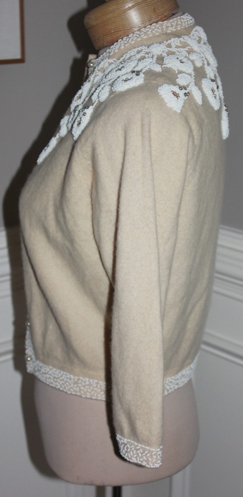 McMullen Angora wool Rabbit Hair beaded vintage Hong Kong cardigan XS rockabilly