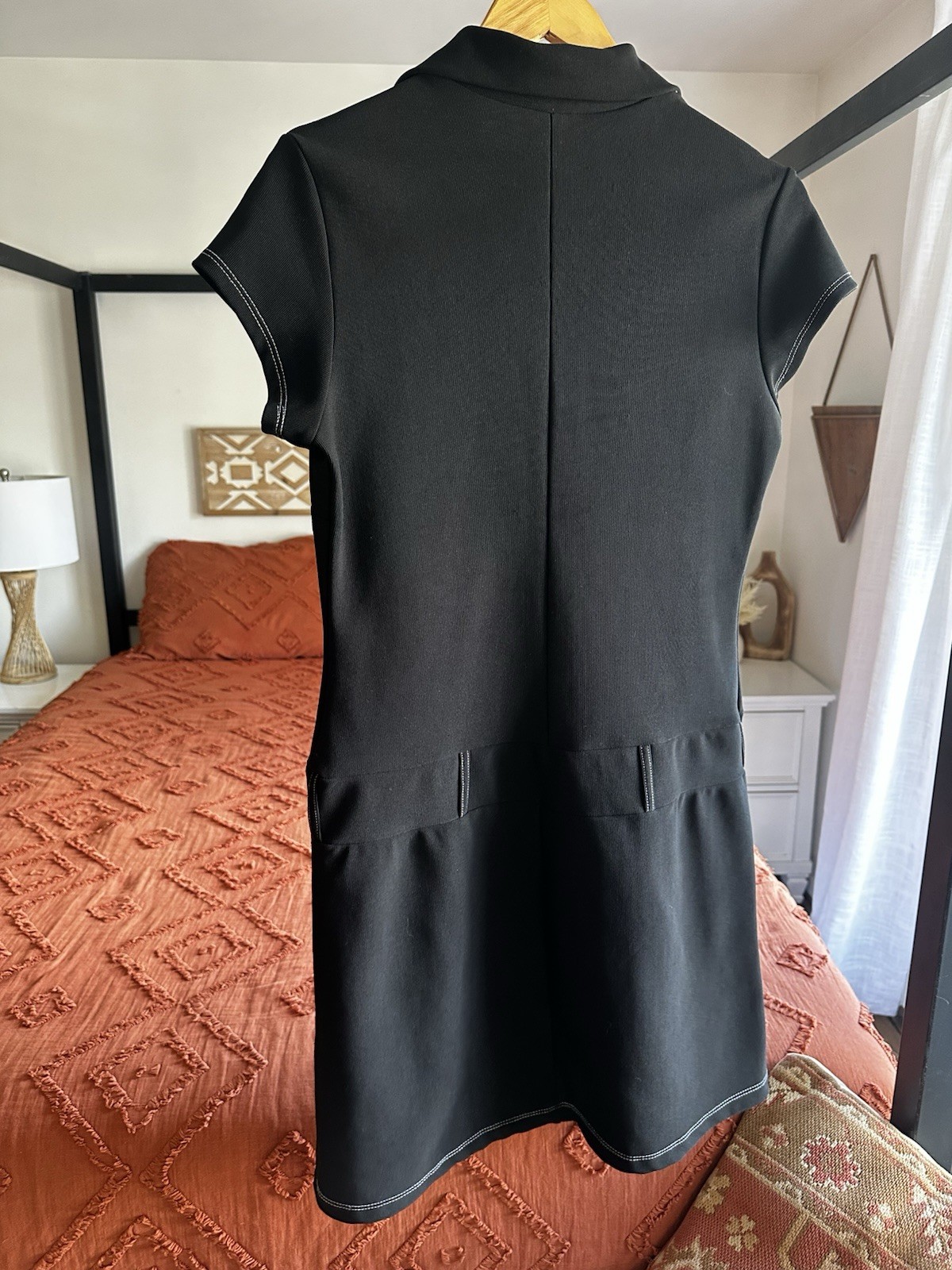 Vintage 90’s Black Drop Waist Collared Button Up Knee Length Dress