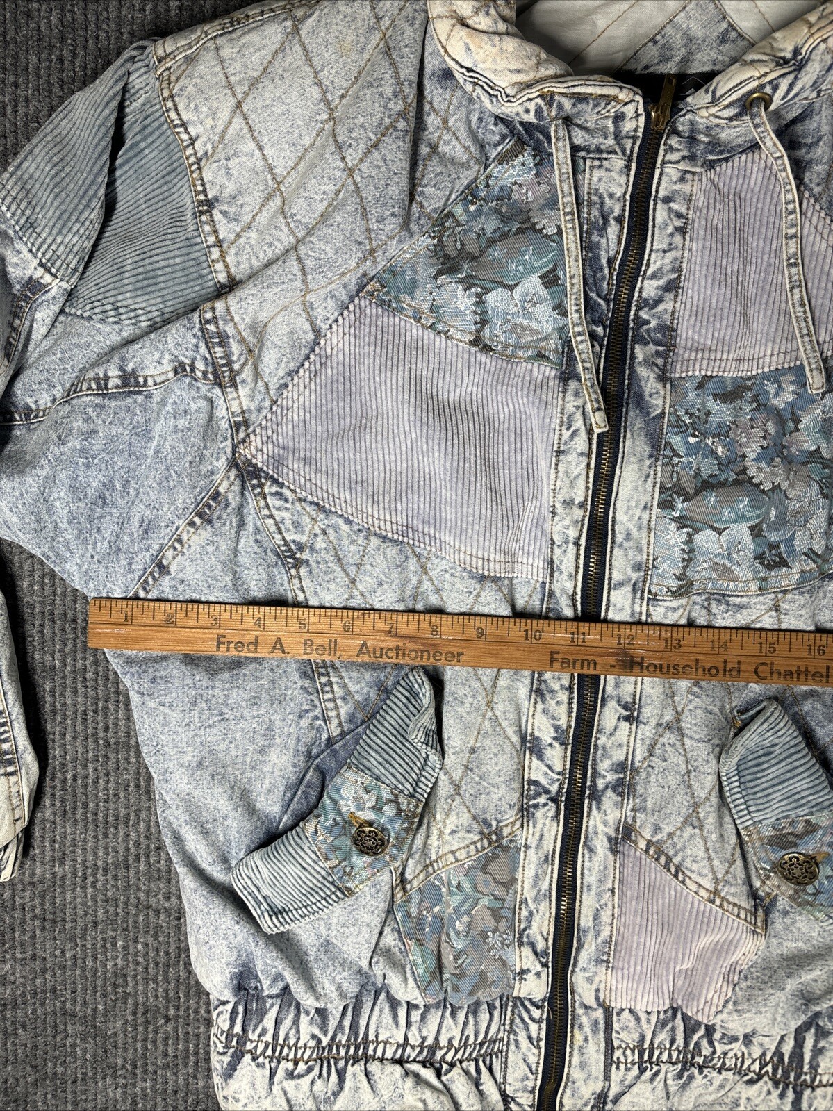 Vintage Braetan 80s Acid Wash Denim Patchwork Quilted Jacket Sleeve Medium Retro