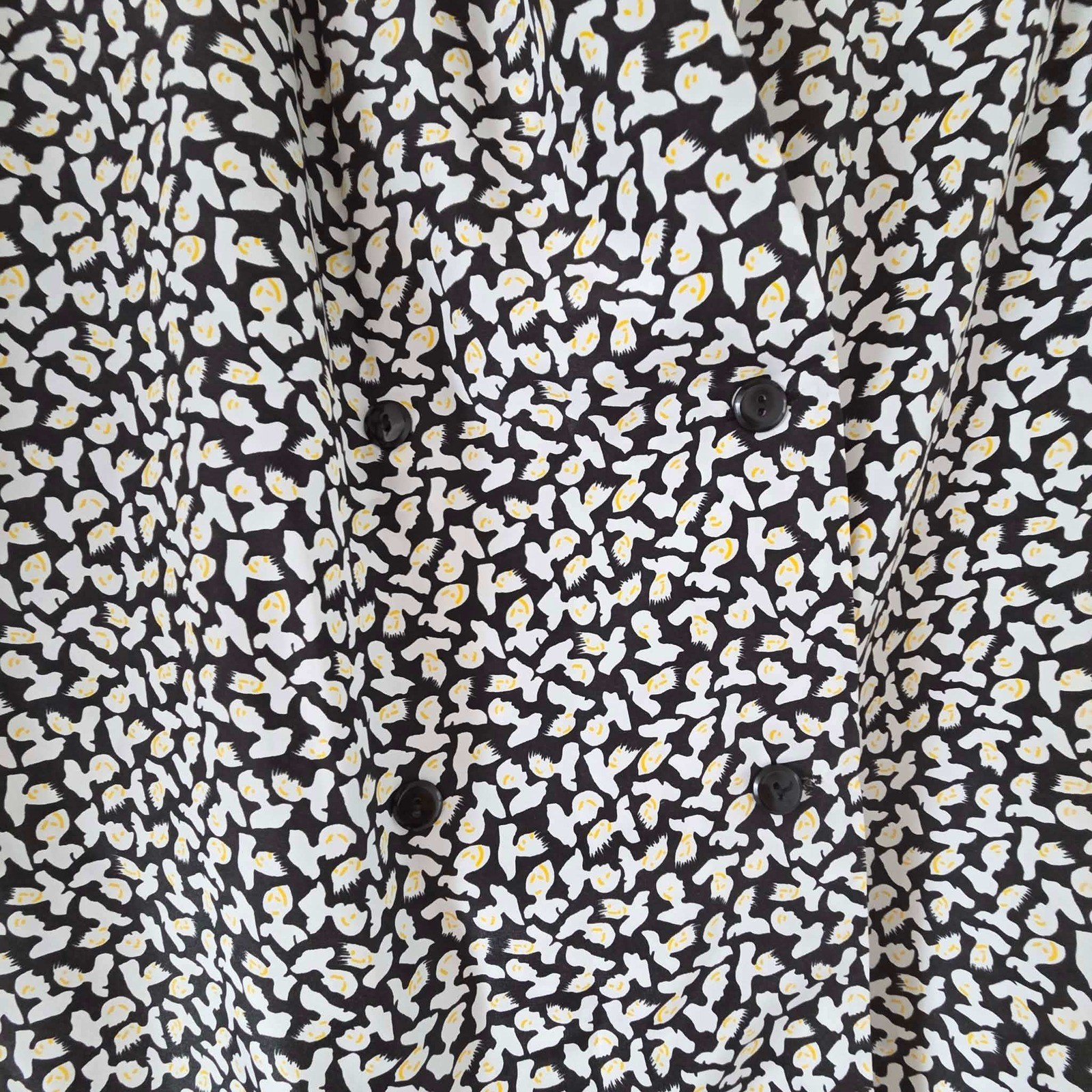 Vintage Stephanie Powers Abstract Face Print Double Breasted Blouse Black Size 8