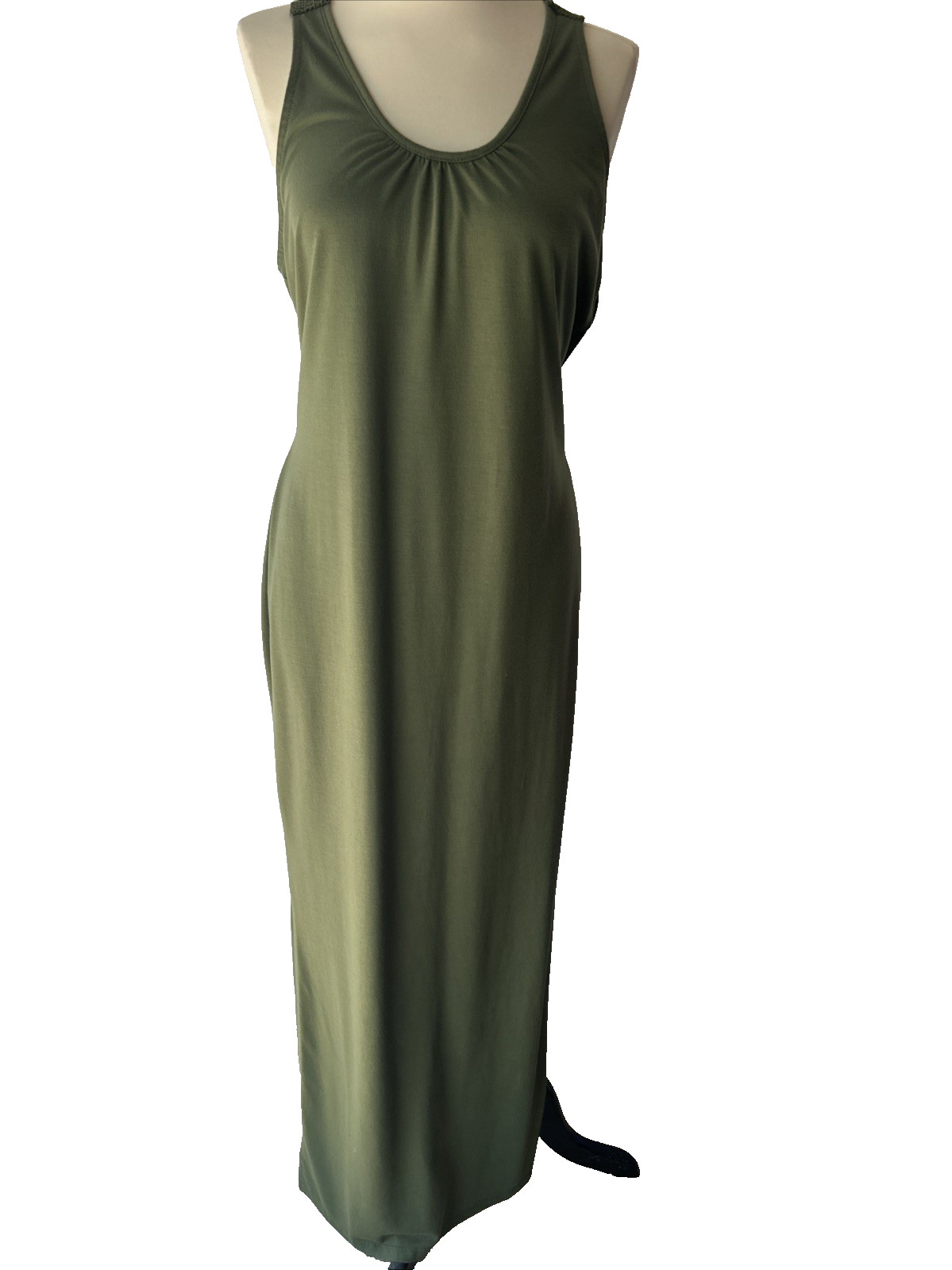 United Colors Of Benetton Sleeveless Maxi Dress Crochet Back Straps Olive Size M