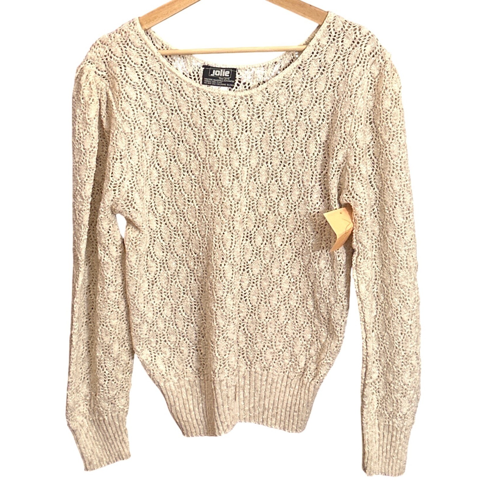 Vintage Jolie Sweater Pointelle Knit Grannycore Cottagecore Beige XL