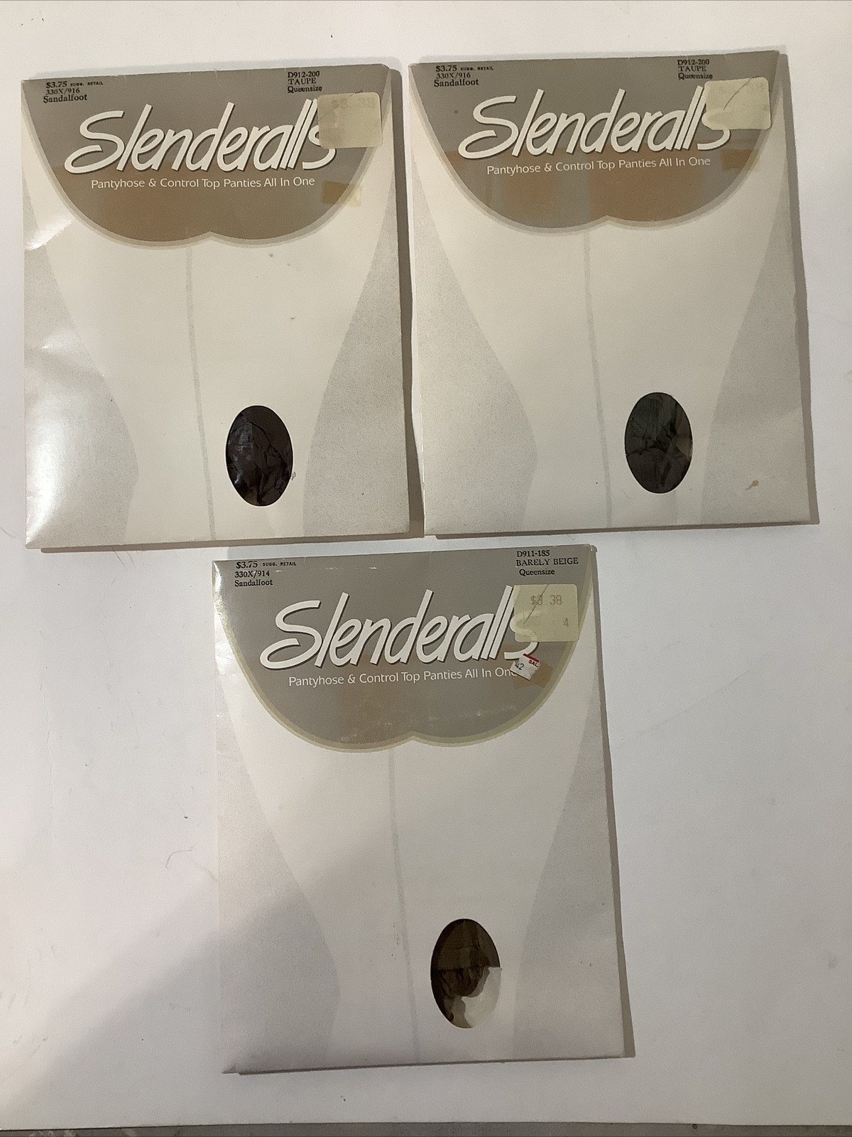 Slenderalls Underalls Pantyhose Sandalfoot Lot Of 3 ~ 2- Taupe 1 Beige Queen NOS