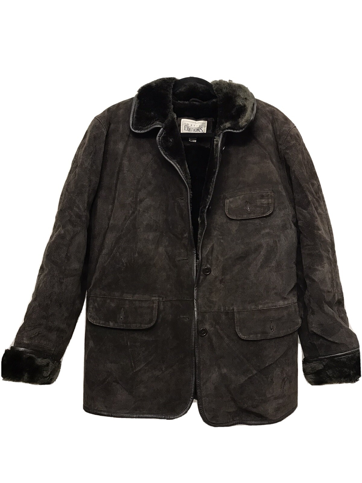 VINTAGE BROWN SUEDE LEATHER FAUX FUR JACKET COAT SMALL WOMEN BASIC EDITIONS
