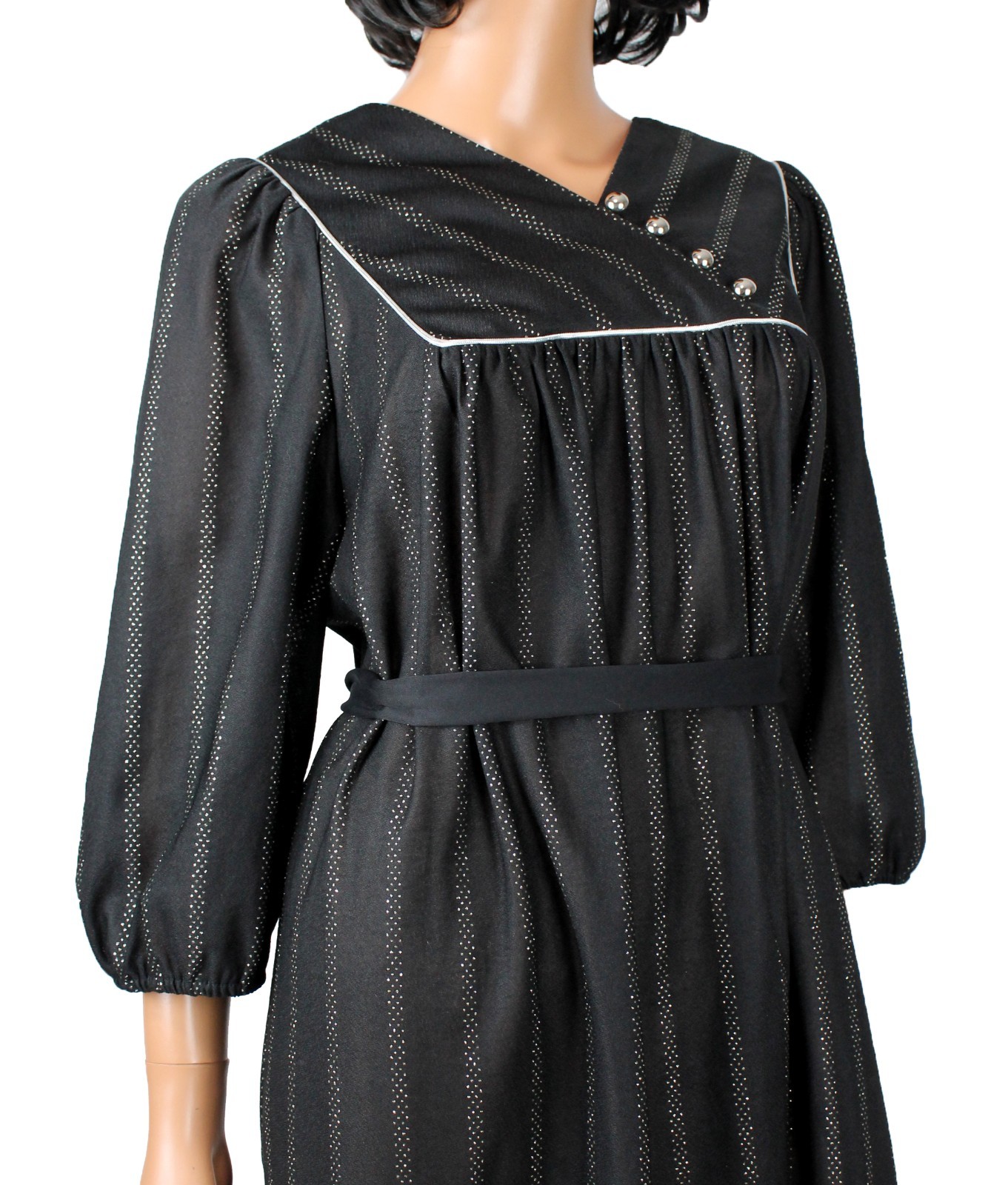 80s Cocktail Dress XL Black Stretchy Sparkly Silver Glitter Stripe Shift Tent