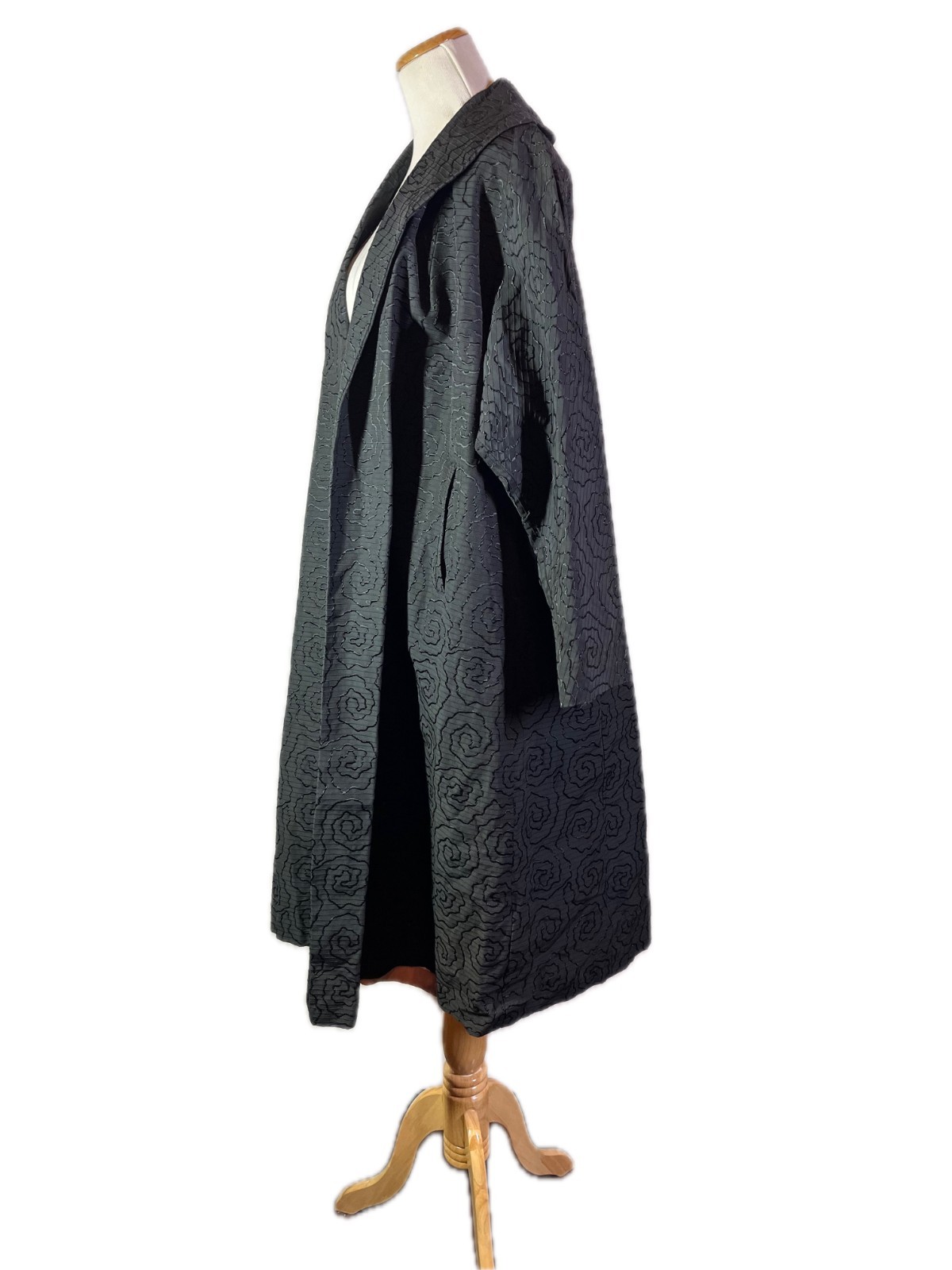 Vintage 40s Cee-Dee Trademark Open-Front Swing Coat Long Black Pockets *Flaws