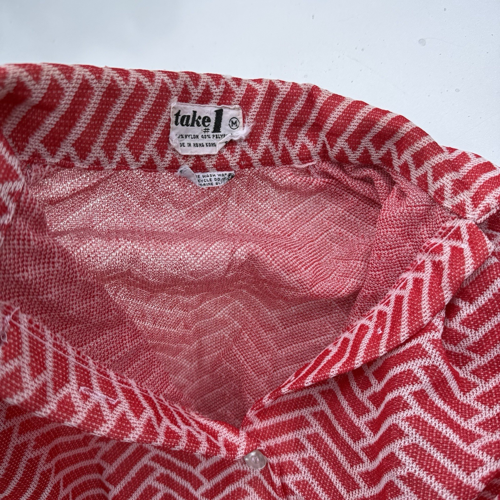 70s Retro Take 1 long-sleeve snap-crotch bodysuit Pointed Collar Nylon Poly SZ M