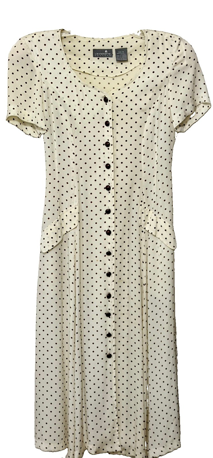 Vintage Liz Claiborne Dresses Beige With Brown Polka Dot Dress Size 4