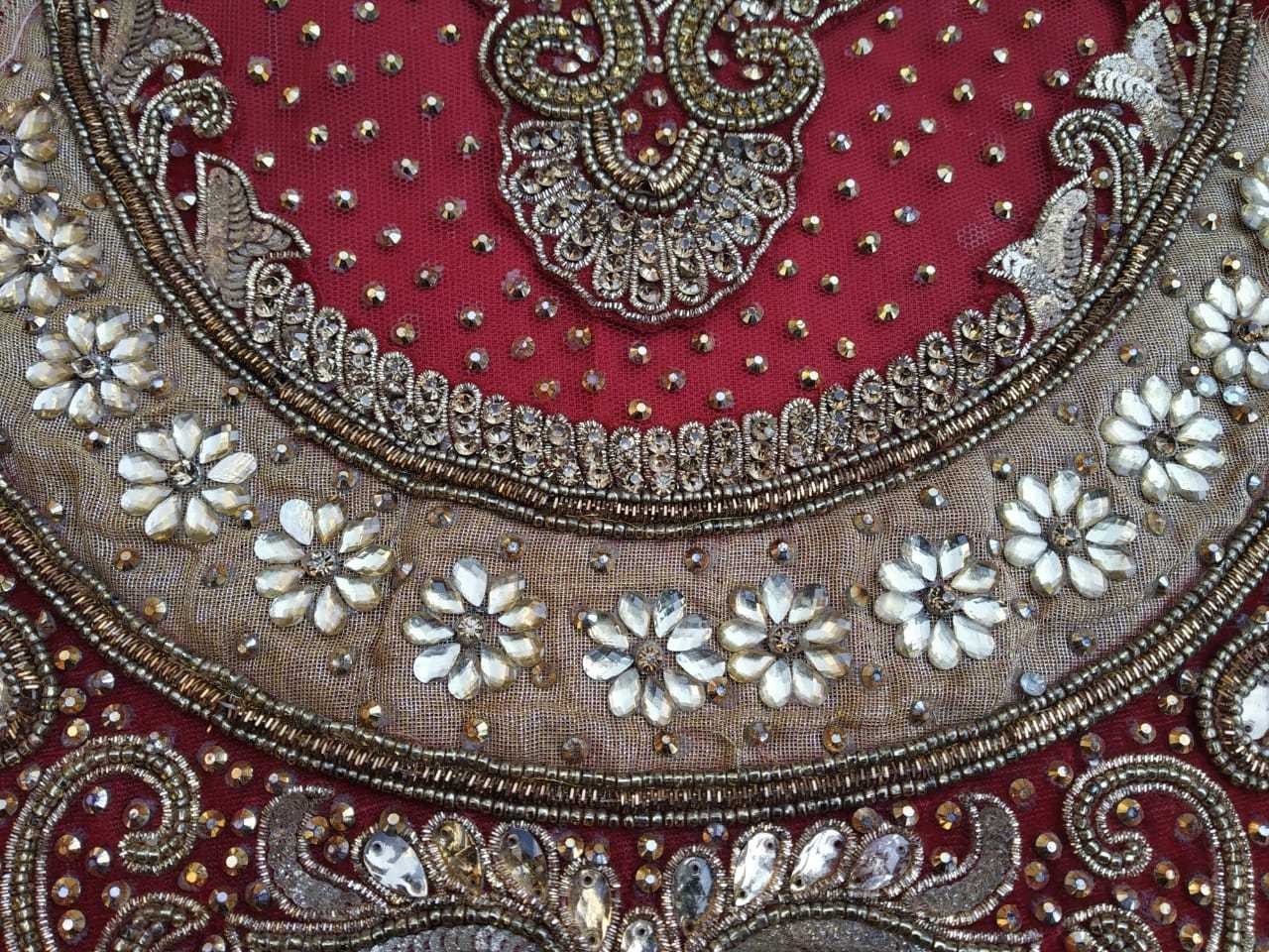 Vintage Indian Hand Bead Rhinestone RED COLOR LEHANGA PATCH ART CRAFT 1FREE ON 5