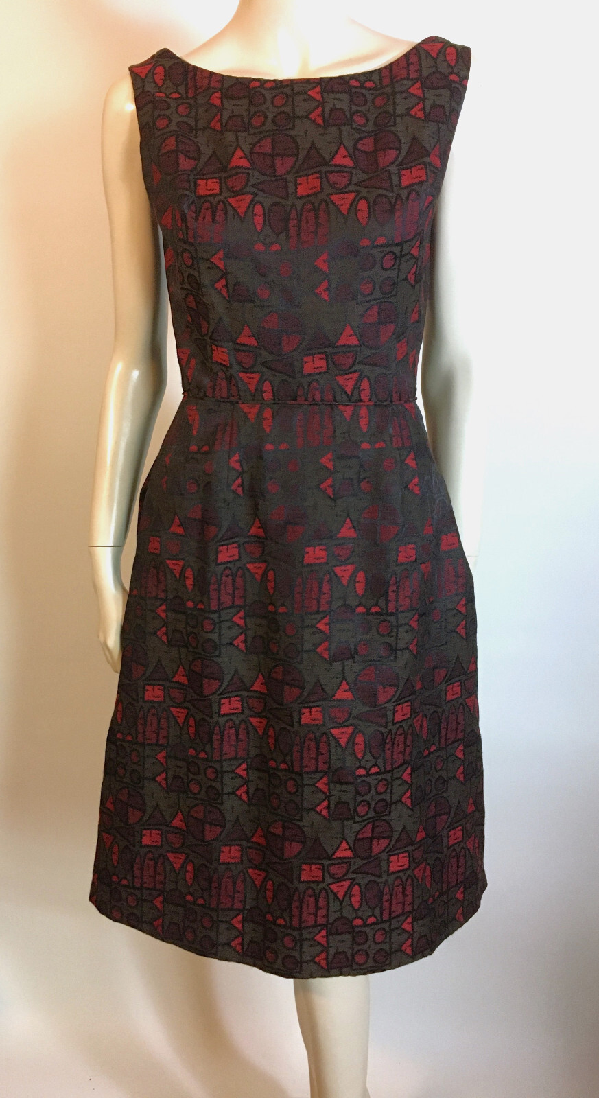 1960s Vintage NOS Unworn Marie Leavell MCM Abstract Pattern Dress Jacket Set S M