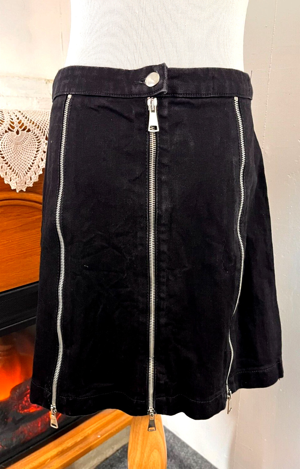 Vintage Alexander McQueen Black Denim Zipper Skirt ~ Size Small