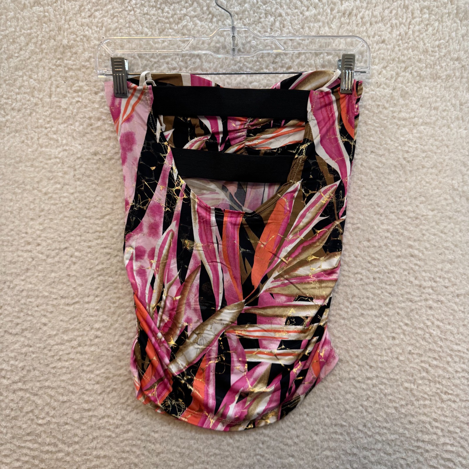Y2K Vintage Tube Top Small Pink Floral Tropical Slinky Stretch McBling