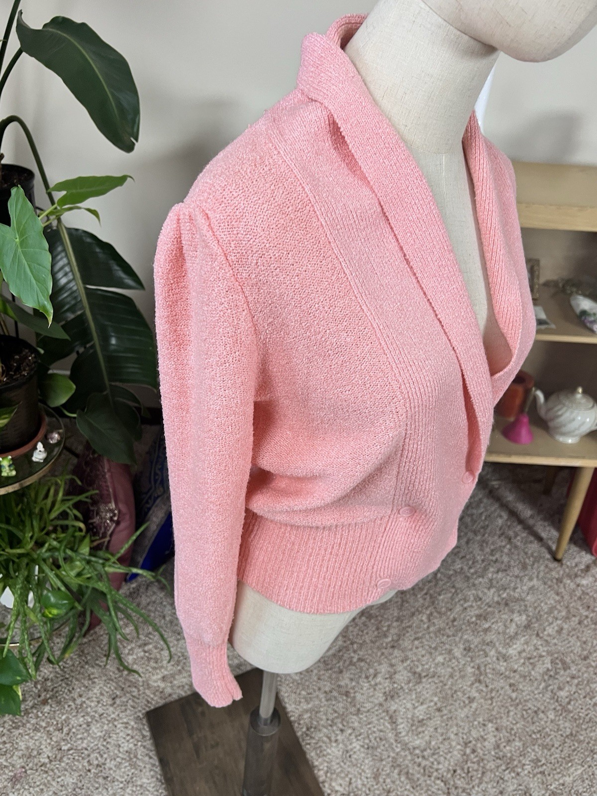 VTG 80s Does 50s Cotton Candy Pink Cowl Neck Sweater Medium
