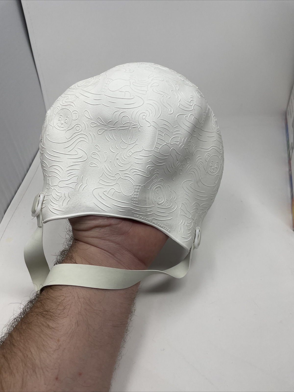 Vintage AquaPro Rubber Swim Cap White Teddy Bears Textured Pattern Retro Childs