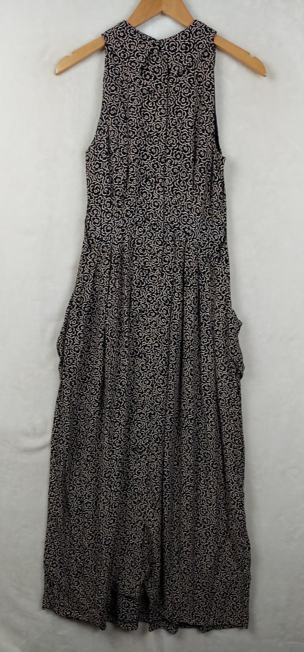 VTG 70s Elizabeth Wayman Maxi Dress Womens 4 Floral Collared Pleated Pockets USA
