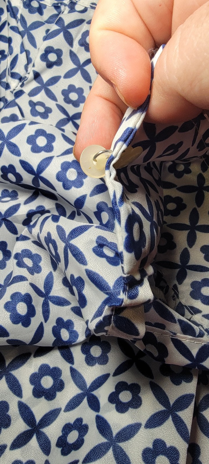 Vintage Take #1 Blouse Sz 36 Blue White Floral Mod Korea Long Sleeve Shirt