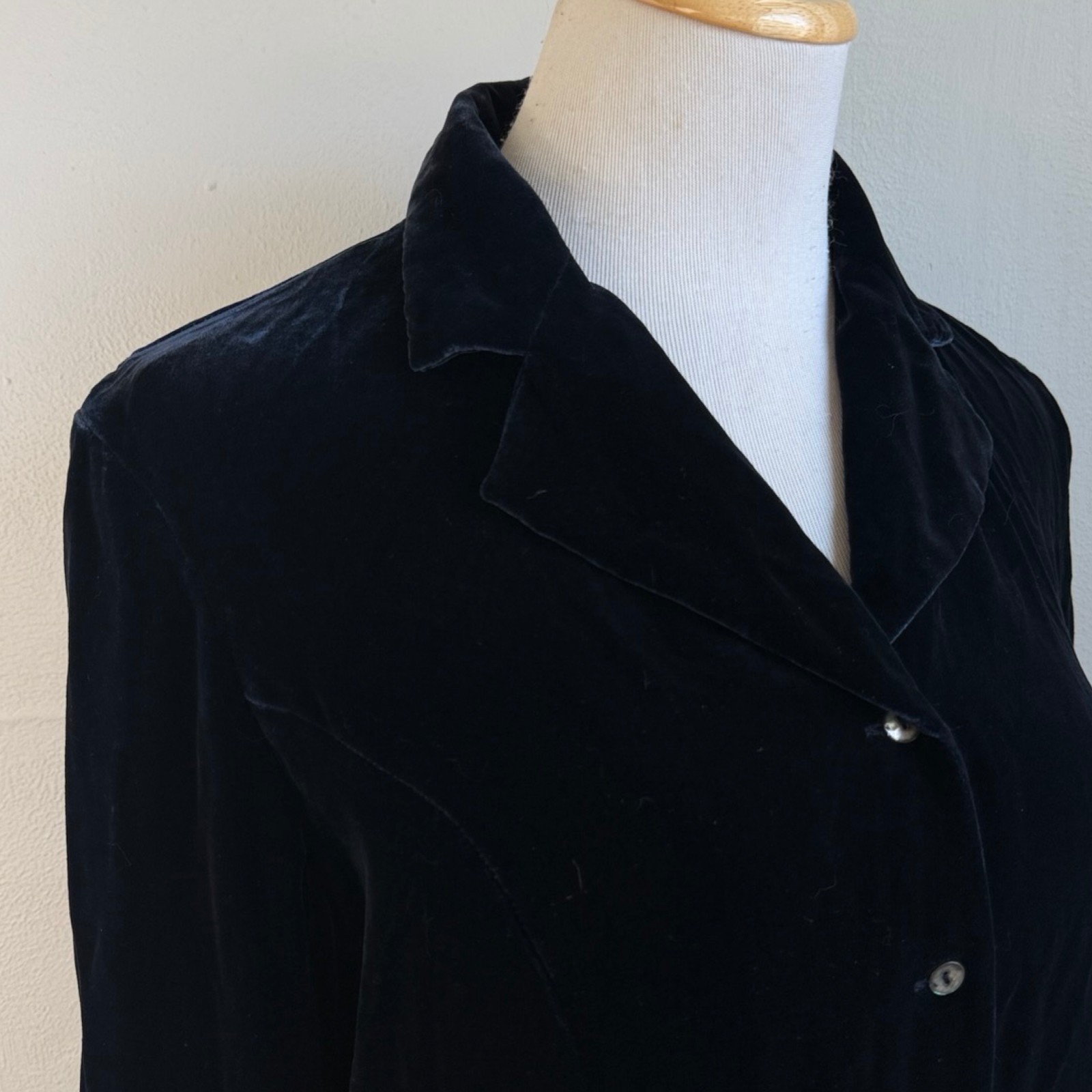 Vintage Midnight Blue Crushed Velvet Blouse Size Medium 10 Petite 90s Shirt Top