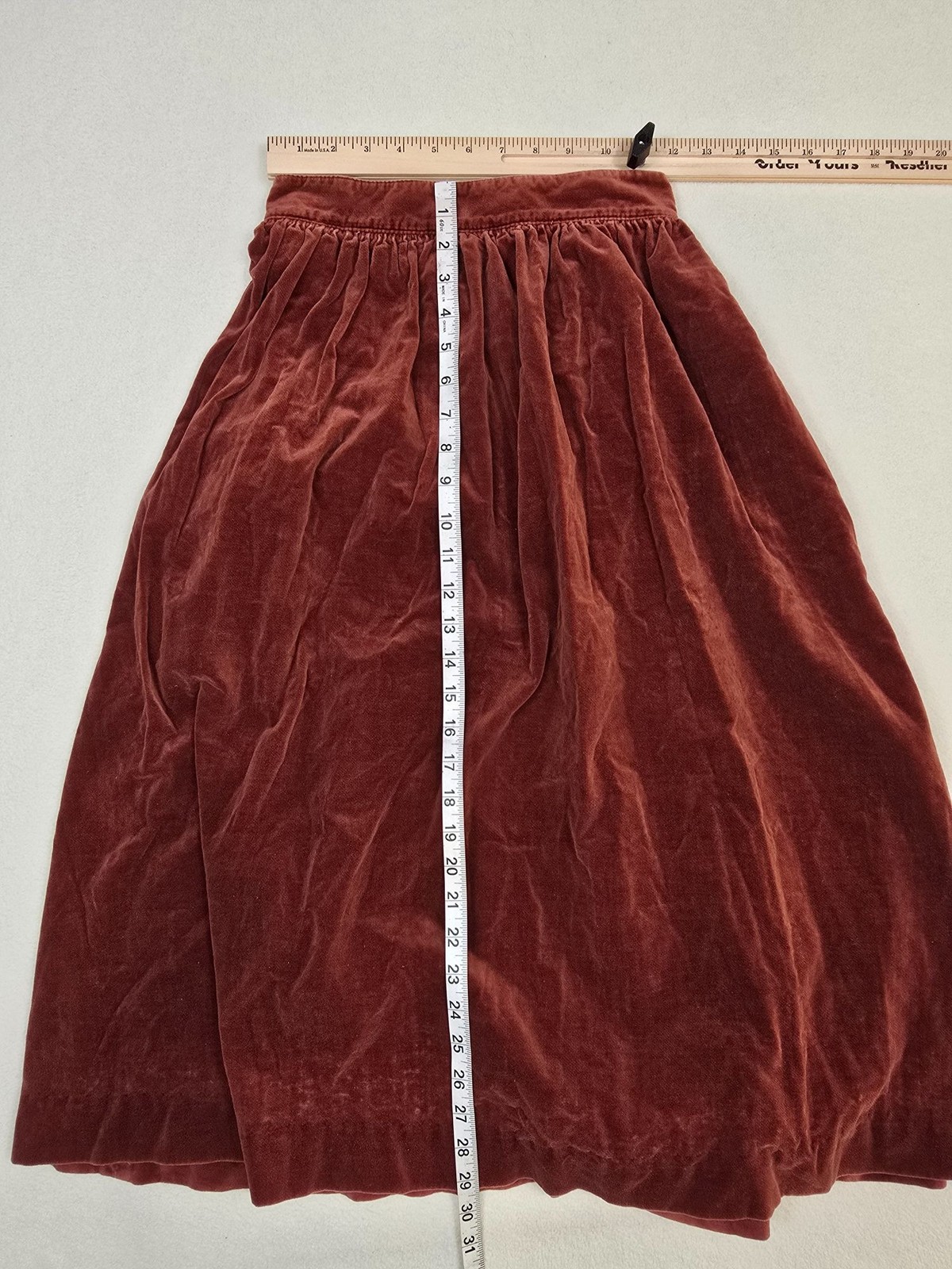 Vintage Campus Casuals Of California Dusty Rose Velvet Midi Skirt XS Cottagecore
