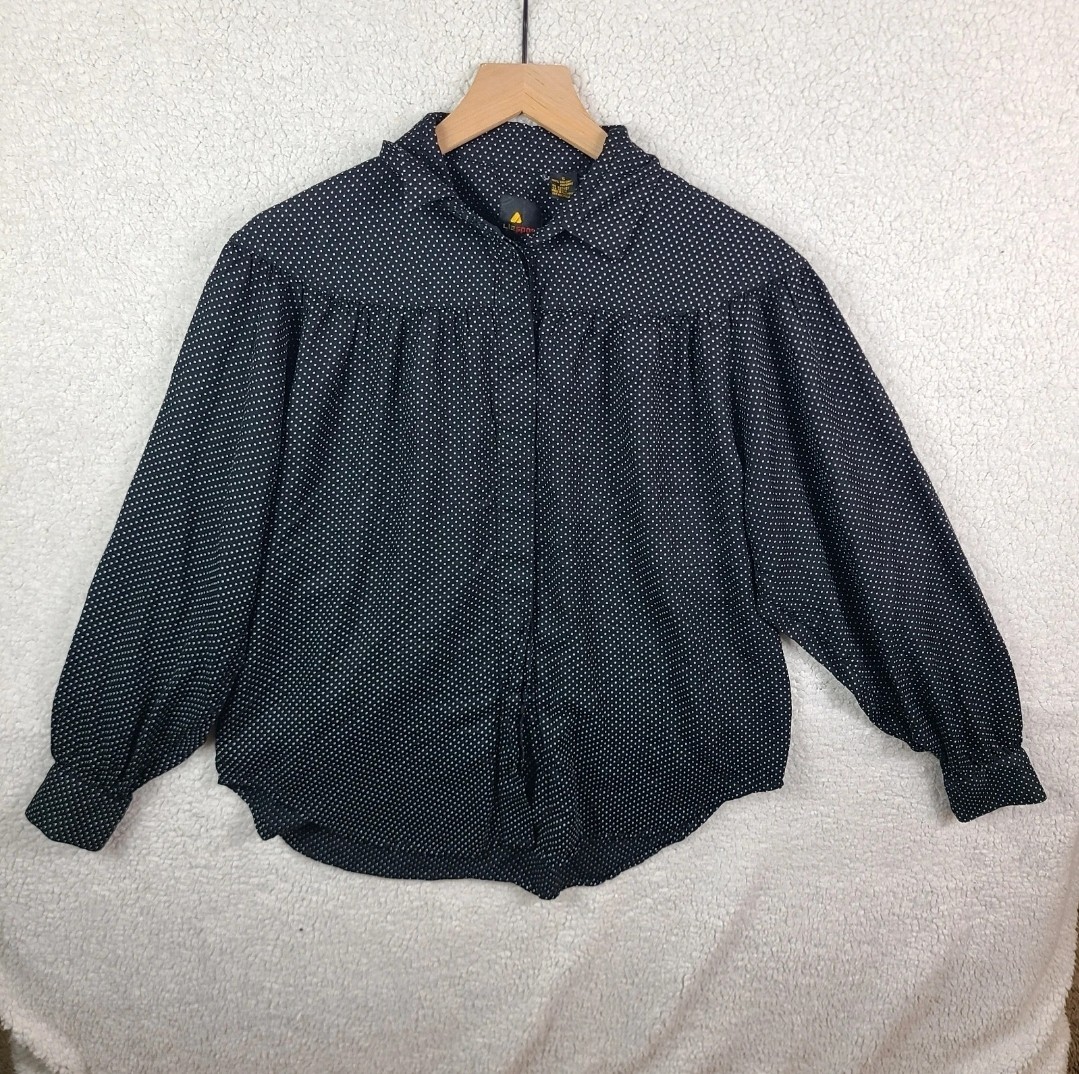 Liz Sport Vintage Polka Dot Blouse Blouse Black White Balloon Sleeve Small S