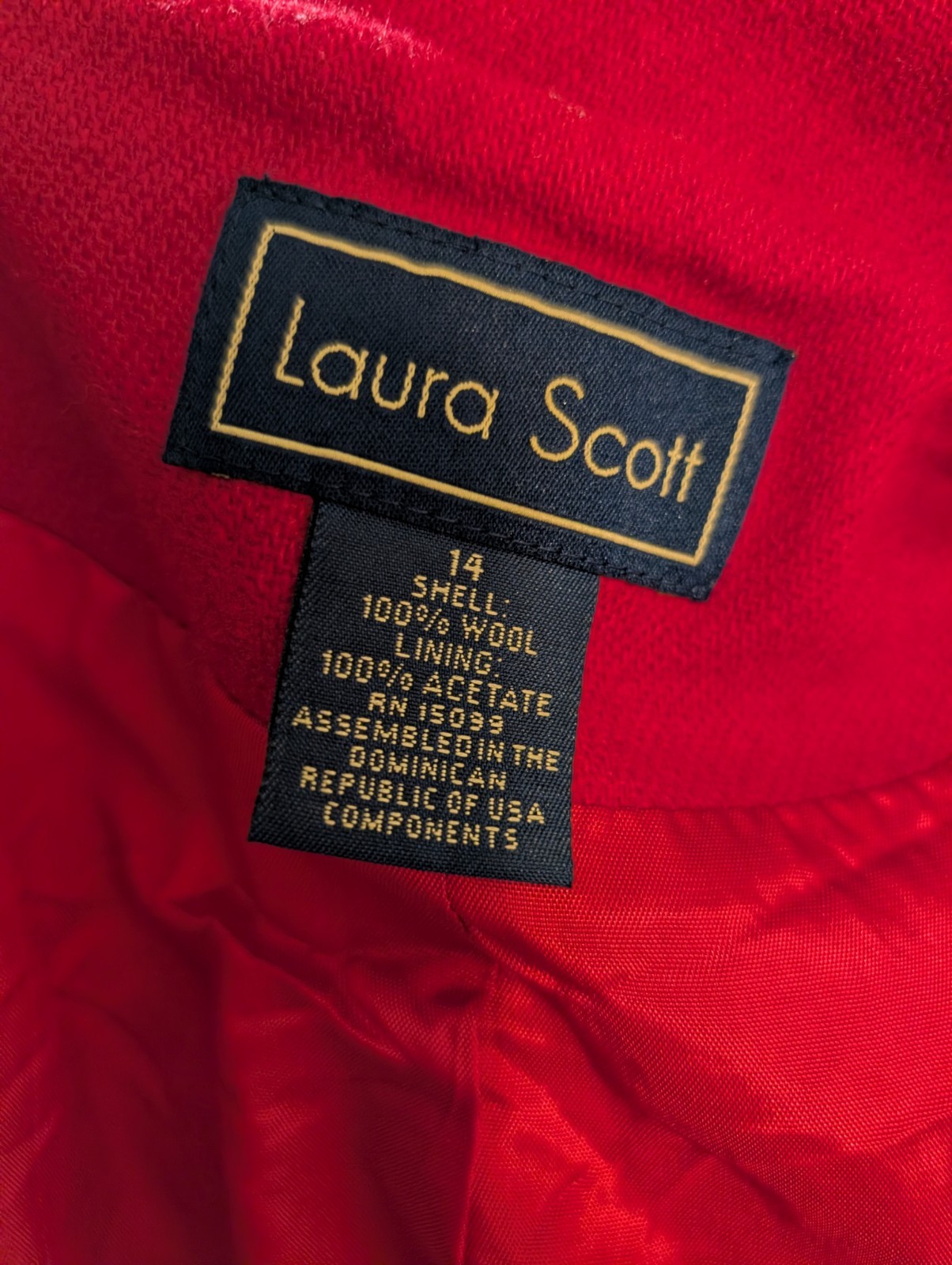 Laura Scott Vintage Blazer Red Wool Shell Gold Buttons Women’s Size 14