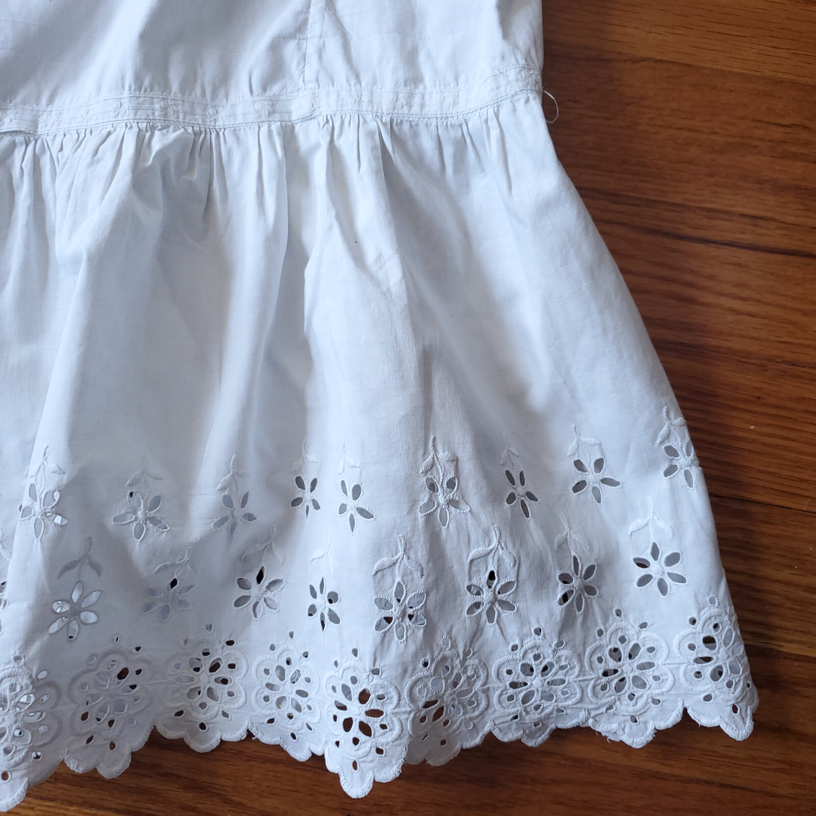 Antique Victorian Edwardian undergarment white cotton eyelet lace slip old dress