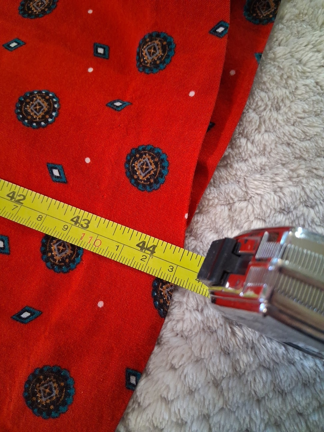 Wmn VTG 80s Red Gold Geometric L/S Dress Sz 10 Tomato Girl Mod Disco Retro Party