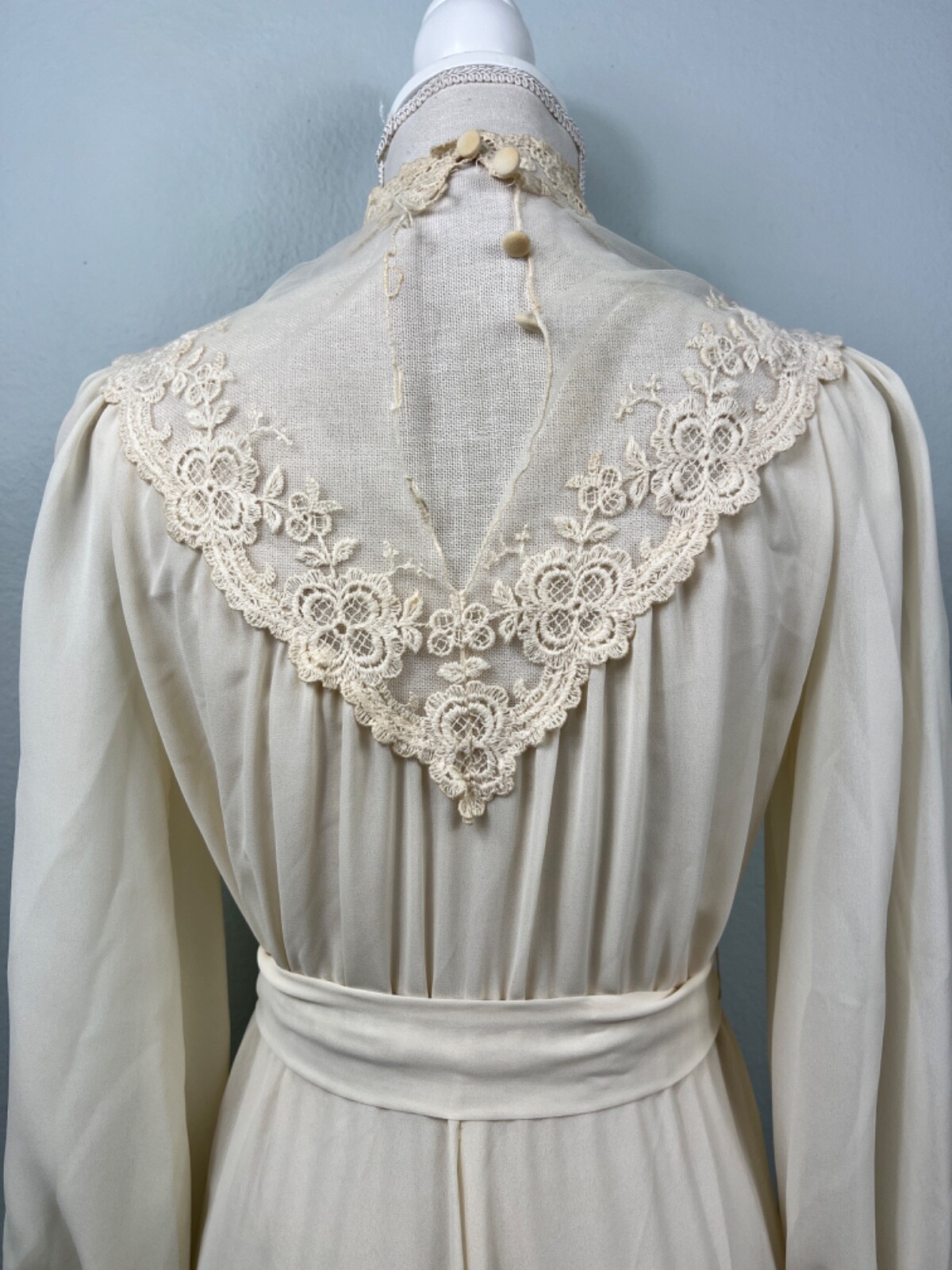 Vintage Cream Lace High Neck Maxi Dress Long Sleeve Victorian Style