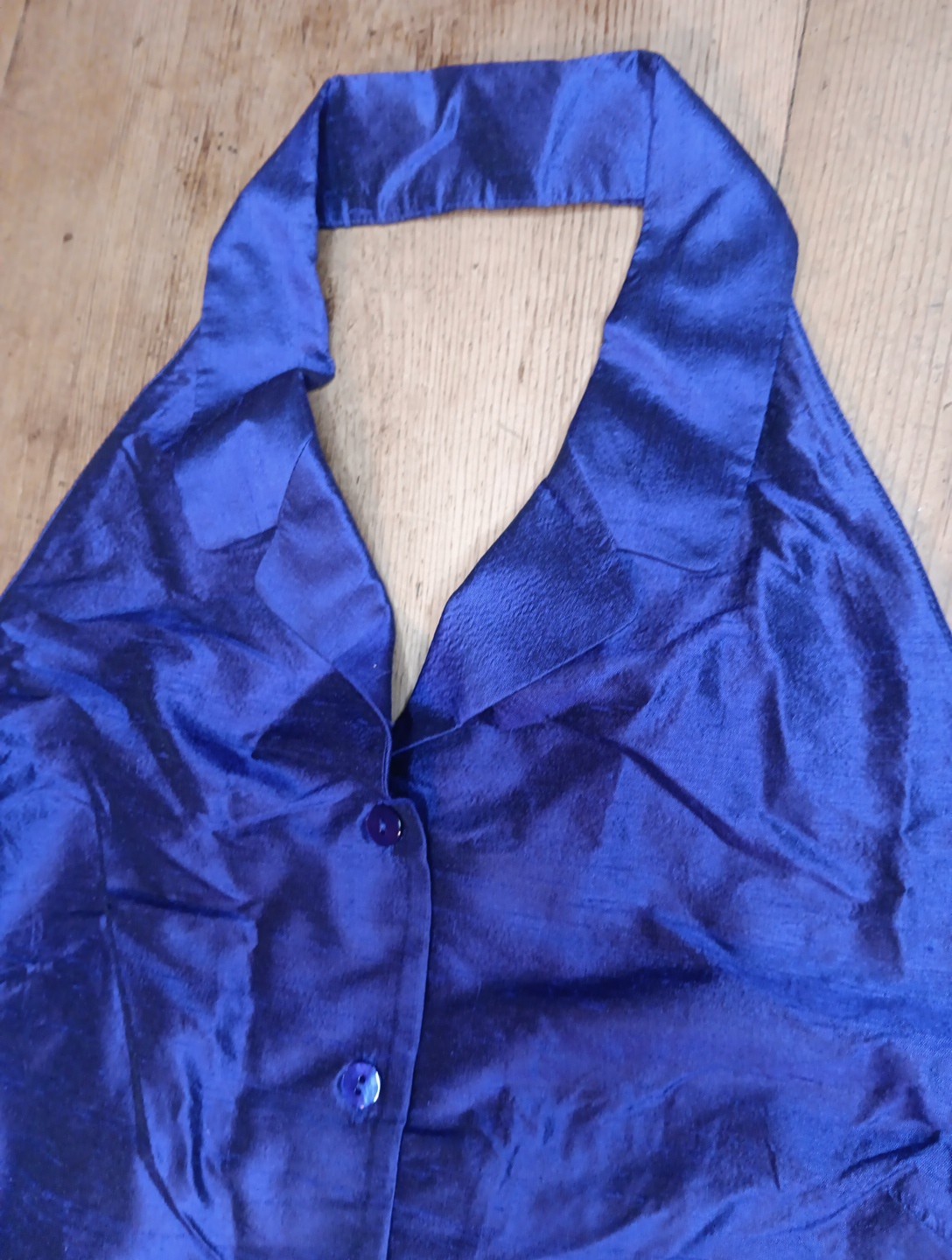 Vtg Jones Wear Womens 10 Halter Neck Top Button Up Blue Purple 100% Silk NWT