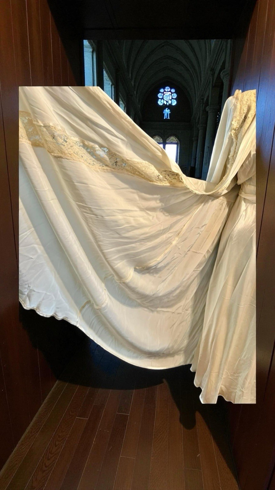 Amazing 1940’s Cream Colored Sexy Peignoir Robe Honeymoon Set Ruffles Lace