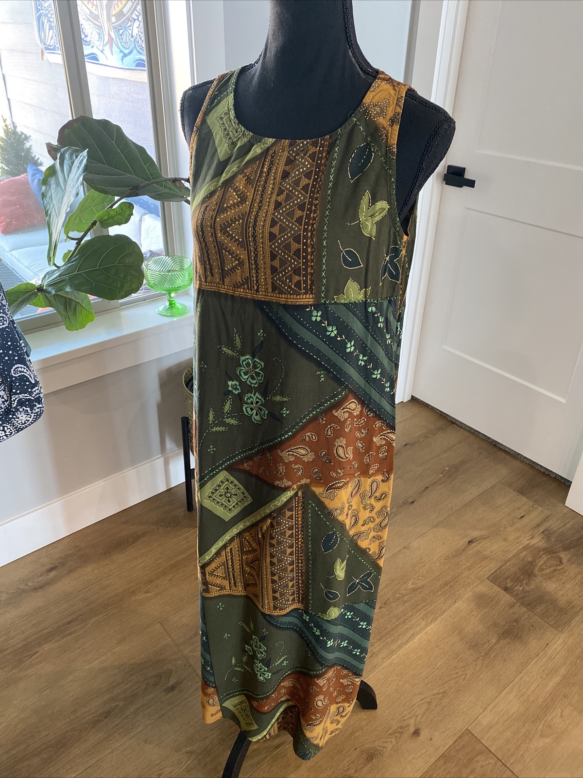 Vintage Notations Dress Maxi￼ Paisley Floral Batik M ￼90s Retro Bandana Boho