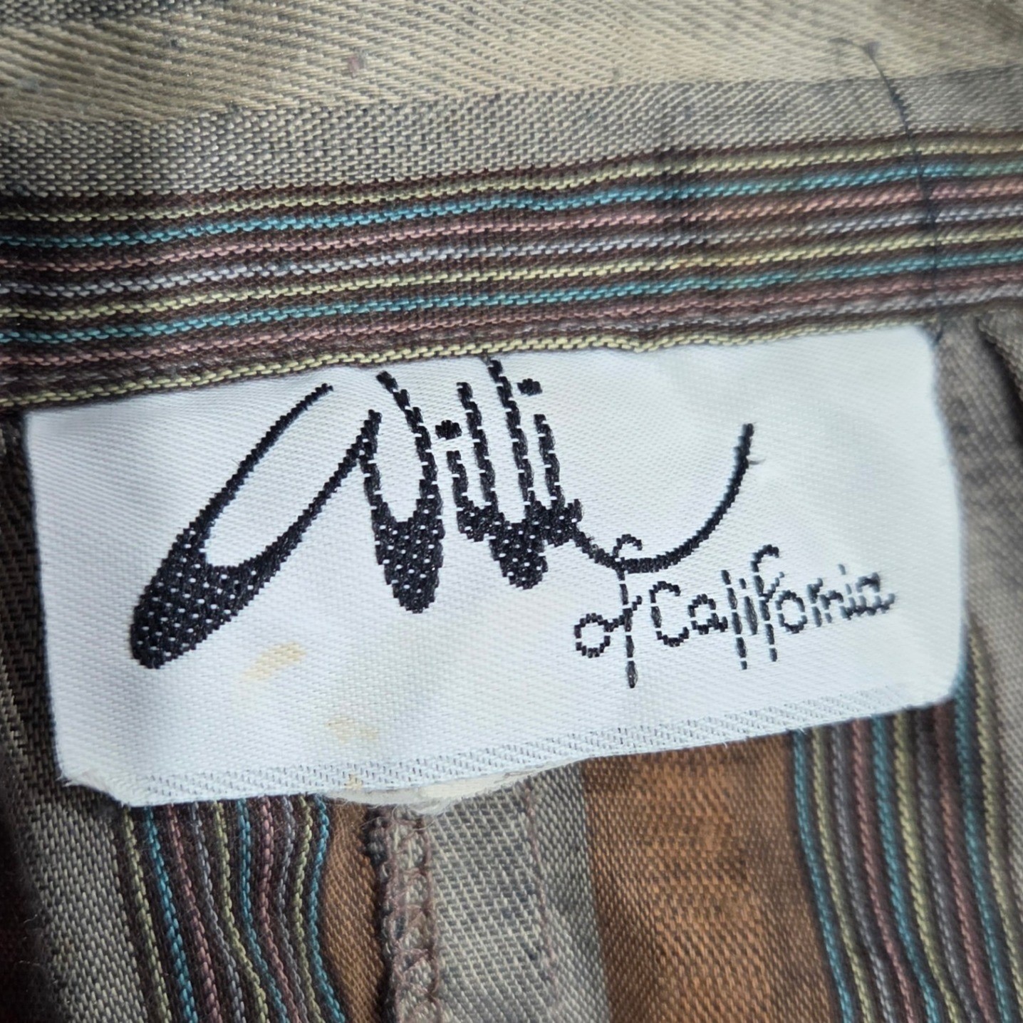 Vintage Willi of California Striped Button Front Midi Dress Brown Tan 14 5427