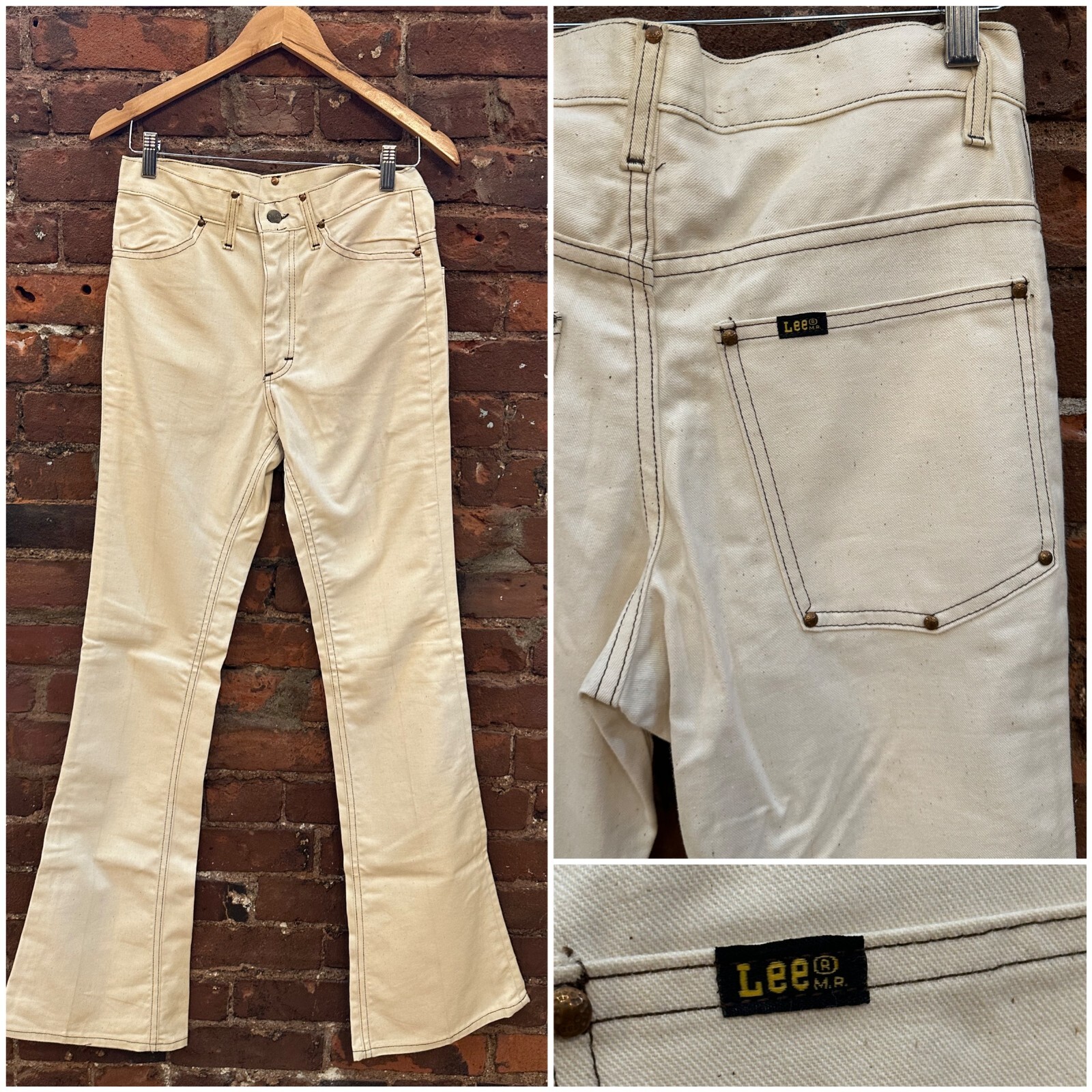 Vintage 1970’s LEE Tan Bellbottom Denim Jeans High-waisted 28″ x 32″ Hippie