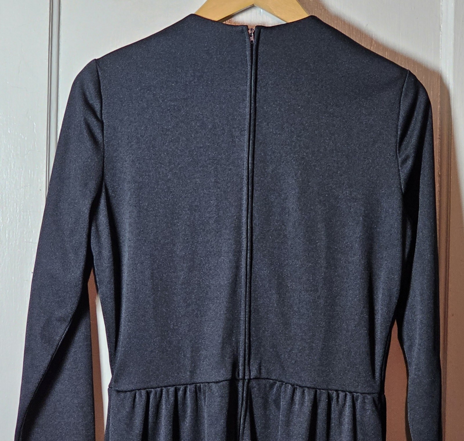 VTG WhimsyGoth 70’s Jerrie Lurie Maxi Dress Women 14 Black L/S Witchcore Pleated