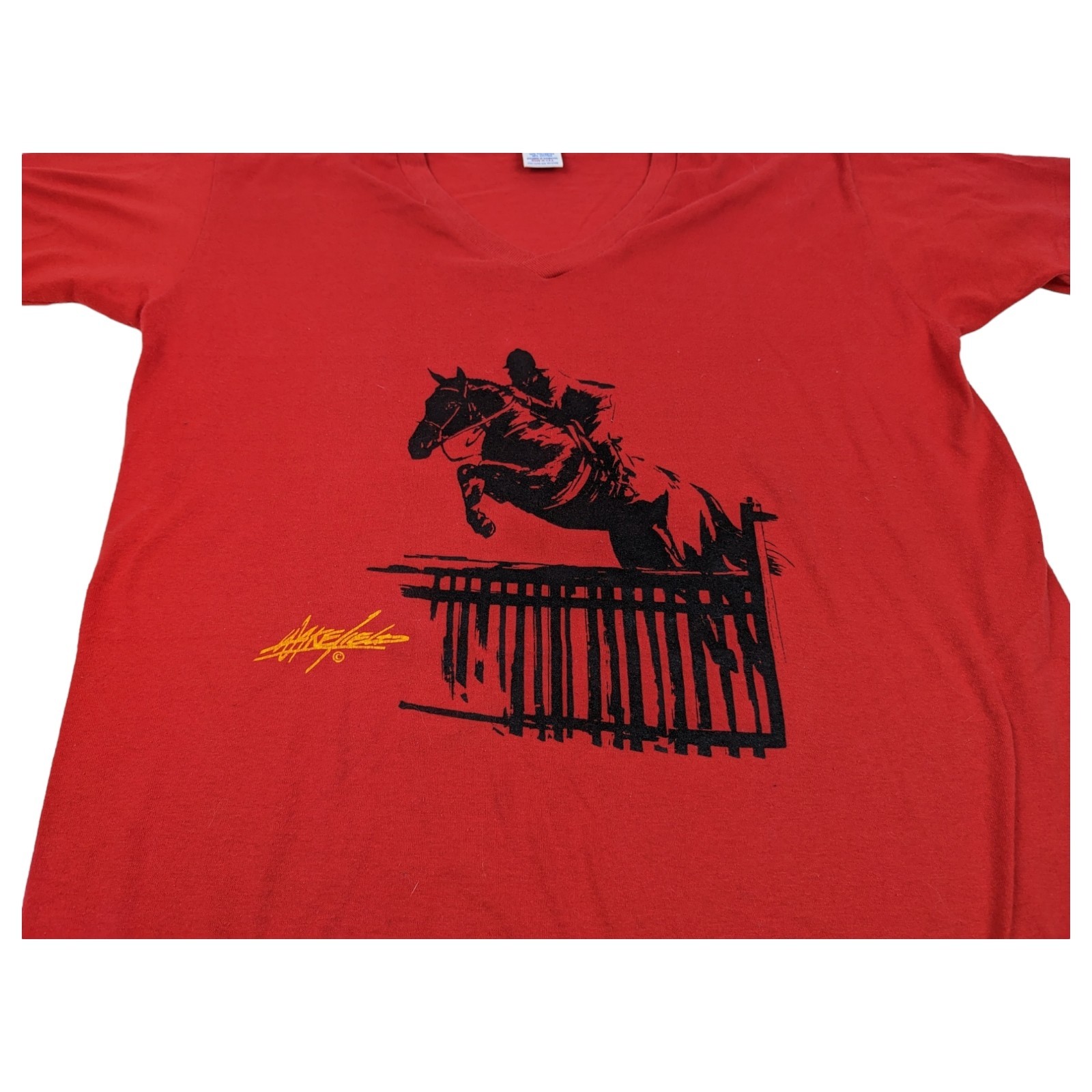 Vintage 80s 90s Single Stitch Jerzees Russell Made In USA Womens Red L Horse
