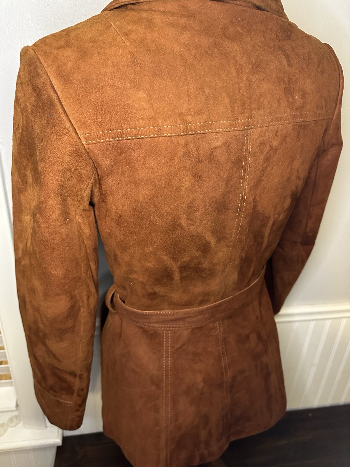 New England Sportswear Company Suede Leather Mahogany Belted Coat Women’s Size 8