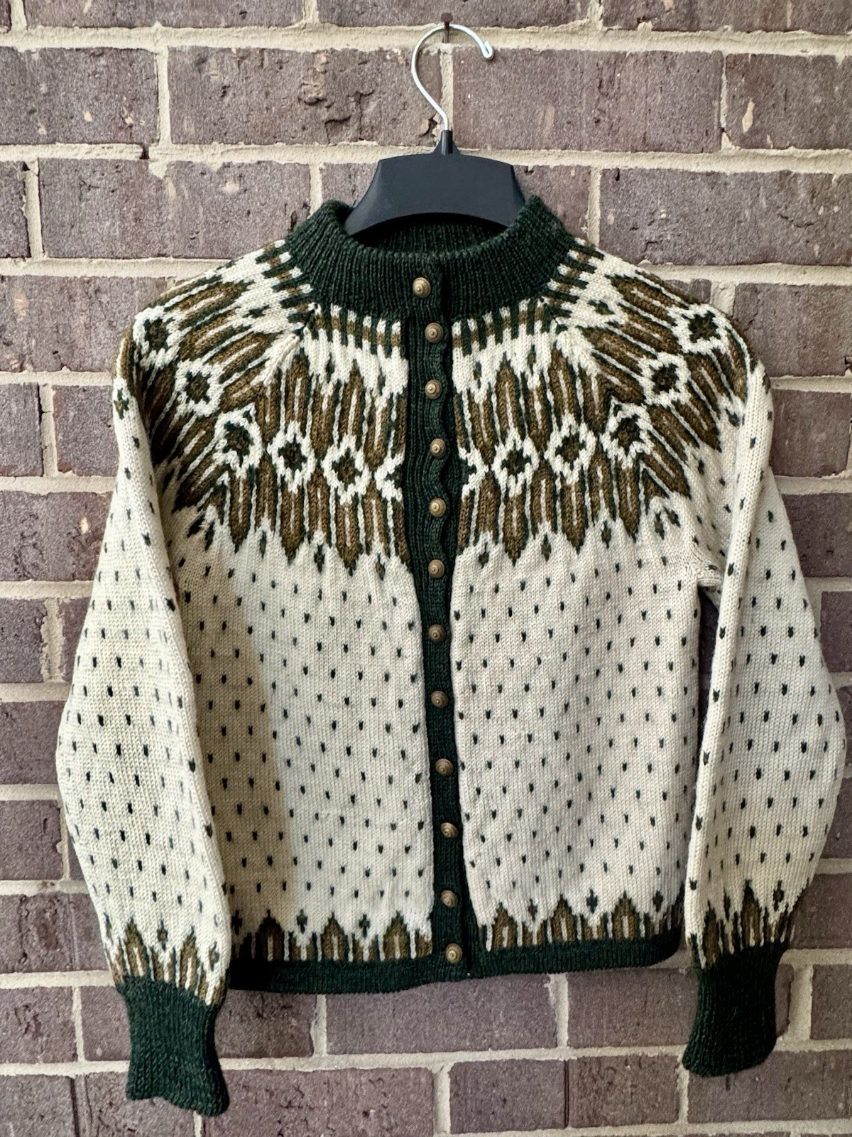 Vtg Sundt Norway Wool Cardigan Sweater Handknit Fair Isle Knit Sz S/M Granny