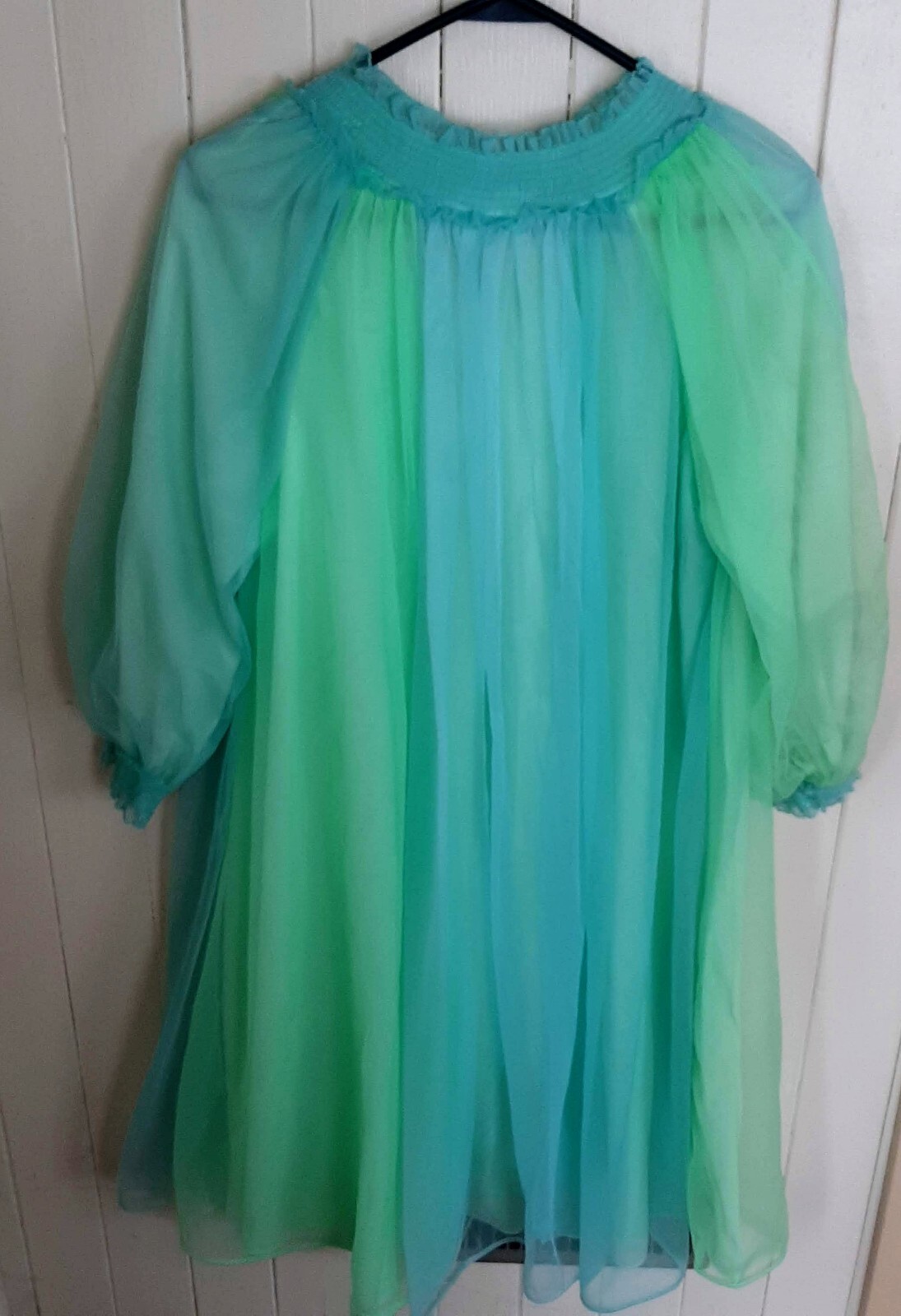 Vintage 2 pc Set Double Layer Two Tone Blue/Green Nightgown & Robe size Small